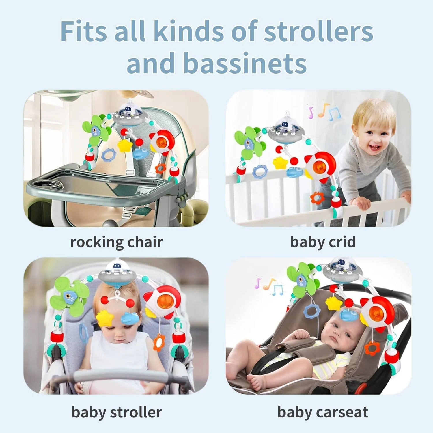 اسباب بازی های کمانی کالسکه نوزاد موزیکال، اسباب بازی های صندلی ماشین مسافرتی، اسباب بازی های کمانی تخت نوزاد، موبایل برای گهواره، اسباب بازی های میله کمانی فعالیت کالسکه برای نوزادان