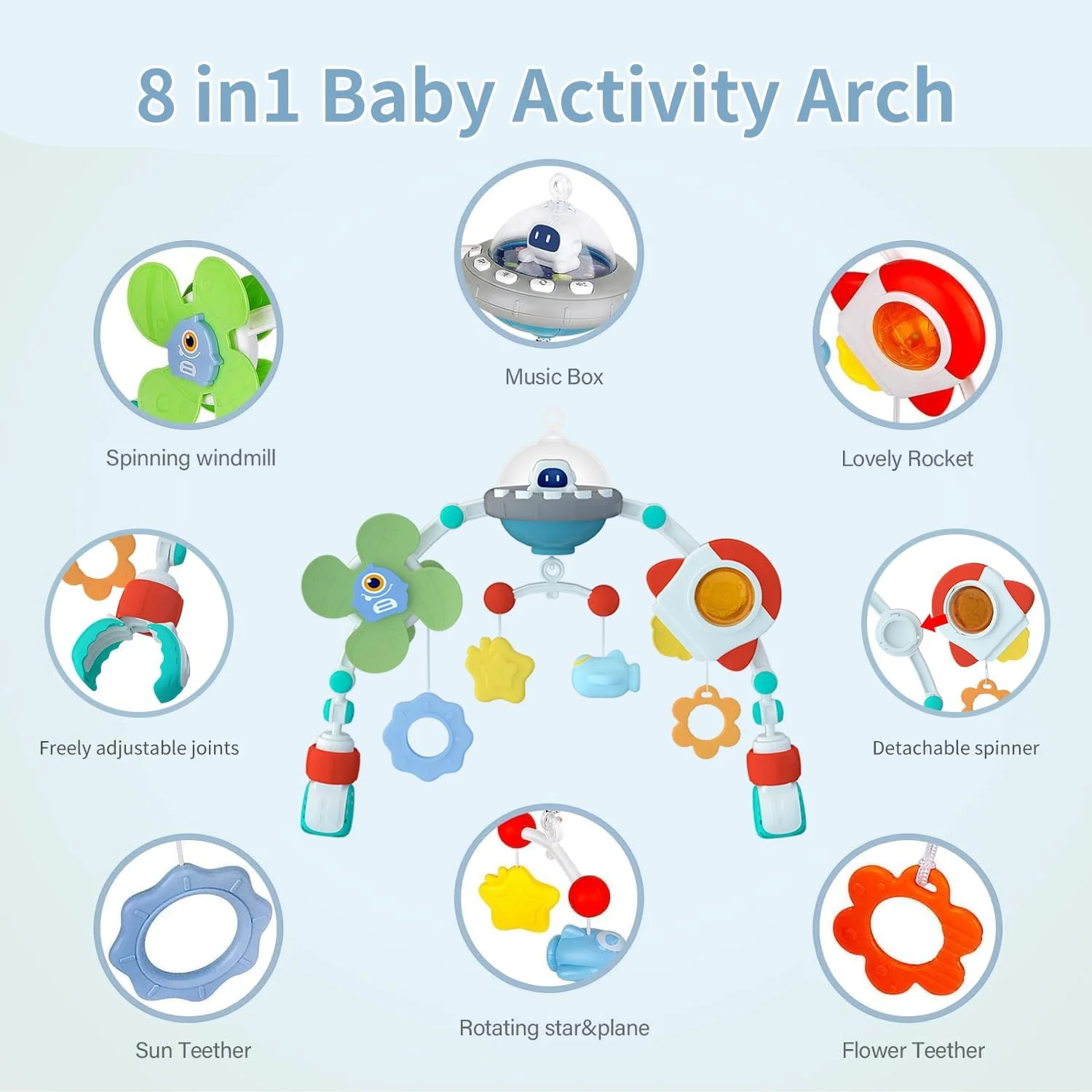 اسباب بازی های کمانی کالسکه نوزاد موزیکال، اسباب بازی های صندلی ماشین مسافرتی، اسباب بازی های کمانی تخت نوزاد، موبایل برای گهواره، اسباب بازی های میله کمانی فعالیت کالسکه برای نوزادان