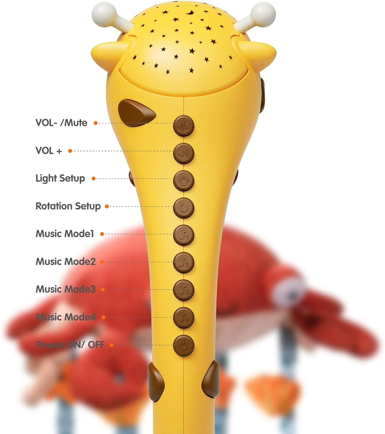 آویز تخت نوزاد توماما، مناسب 0 تا 6 ماه، اسباب بازی گهواره، زرافه، چراغ های موزیکال، کنترل از راه دور با آینه، جغجغه های آویز نرم، لالایی، پروژکتور چرخشی، خاموشی خودکار، موتور چرخان بی صدا، هدیه نوزادی