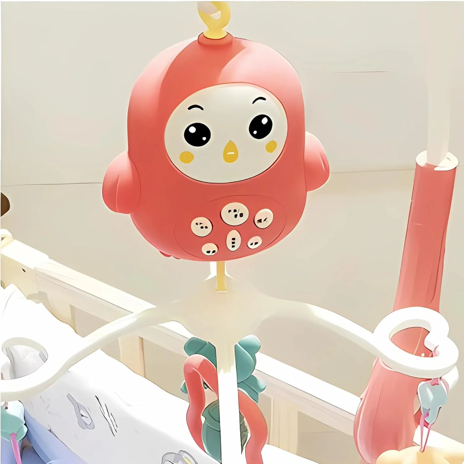 موبایل تخت نوزاد با موسیقی و کنترل از راه دور - مجموعه اسباب بازی جغجغه آویز چرخشی 360 درجه برای نوزادان، پایه قابل تنظیم، ملودی های آرامش بخش برای 0-12 ماه (قرمز)