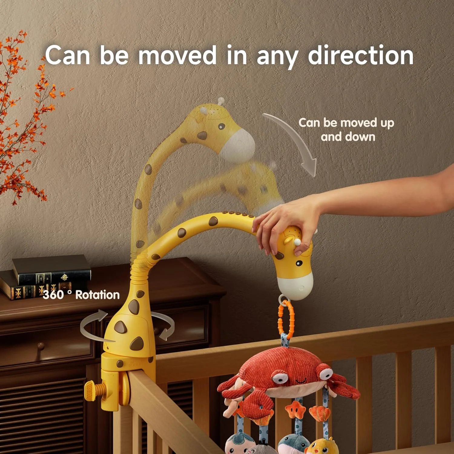 آویز تخت نوزاد توماما، مناسب 0 تا 6 ماه، اسباب بازی گهواره، زرافه، چراغ های موزیکال، کنترل از راه دور با آینه، جغجغه های آویز نرم، لالایی، پروژکتور چرخشی، خاموشی خودکار، موتور چرخان بی صدا، هدیه نوزادی