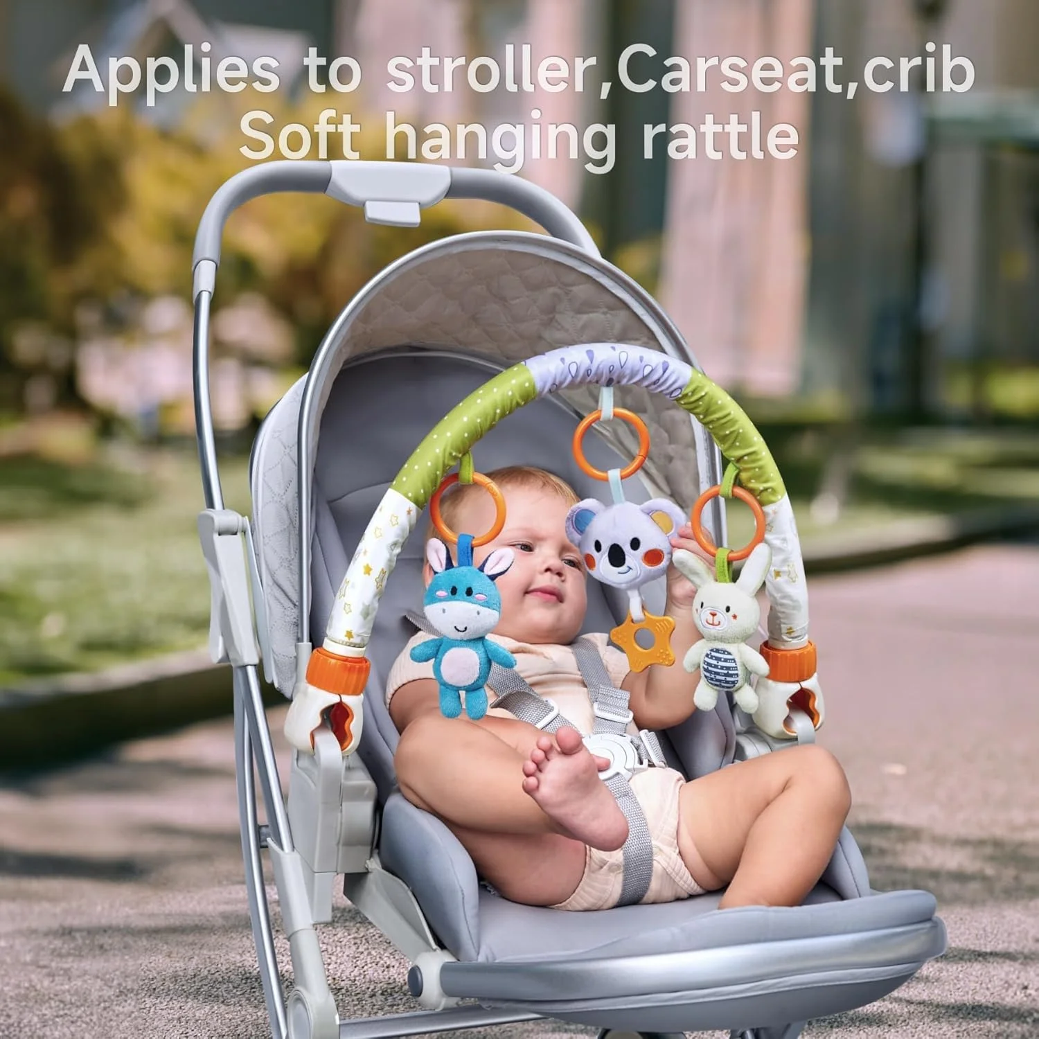 آویز اسباب بازی کمانی کالسکه کودک توماما، موبایل قابل حمل برای تخت نوزاد، اسباب بازی جغجغه آویز حسی برای نوزادان 0-12 ماه