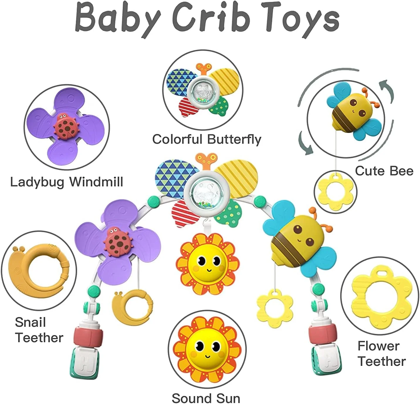 اسباب بازی کمانی مسافرتی اِی اِم اَنّا برای نوزادان و کودکان نوپا، گیره دار، کمانی فعالیت برای کالسکه کودک، اسباب بازی های حسی موزیکال، لوازم جانبی گهواره، اسباب بازی صندلی ماشین تاشو برای نوزادان