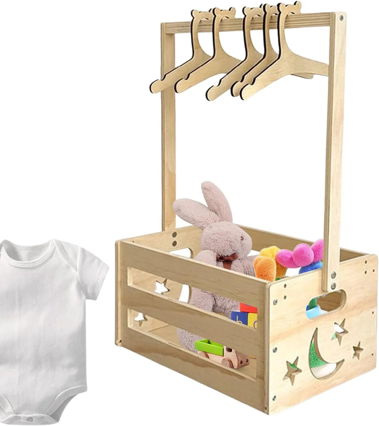 جعبه کمد کودک با چوب لباسی - جعبه چوبی لباس کودک | نظم دهنده اتاق کودک برای اتاق نشیمن، اتاق خواب، جشن تولد و دورهمی خانوادگی