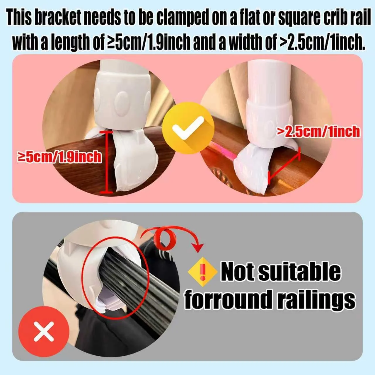 پایه بازویی نگهدارنده آویز تخت نوزاد لودینگ 58 سانتی متری، گیره قابل تنظیم عرض - مناسب برای آویزهای تزیینی (فقط پایه، بدون جعبه موزیکال)