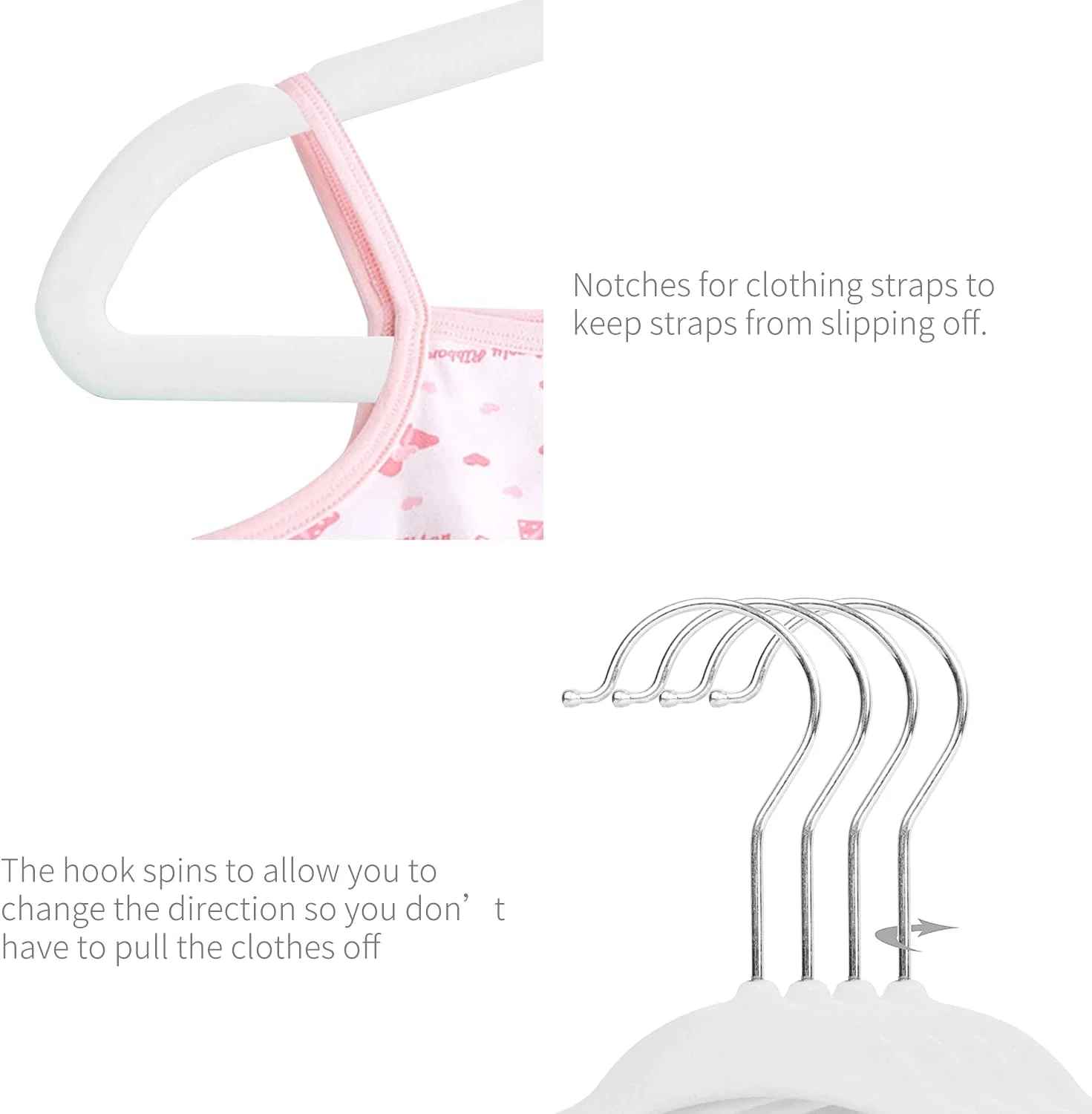 آویز لباس مخملی کودک ManGotree، آویز لباس کودک نوپا و بچه گانه با 6 عدد جداکننده لباس کمد کودک برای صرفه جویی در فضا، ضد لغزش، بسته 20 عددی (سفید)، یک سایز