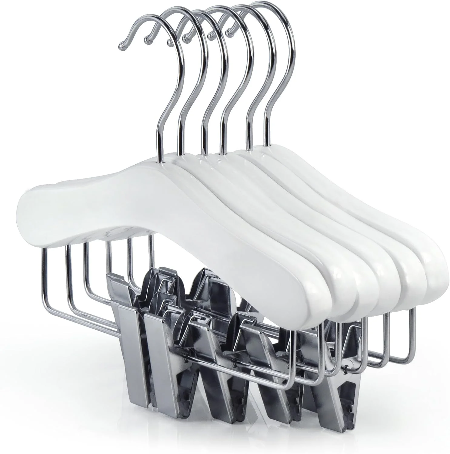 چوب لباسی چوبی سفید کودک و نوزاد ۲۵ سانتی متری با گیره دامن و شلوار