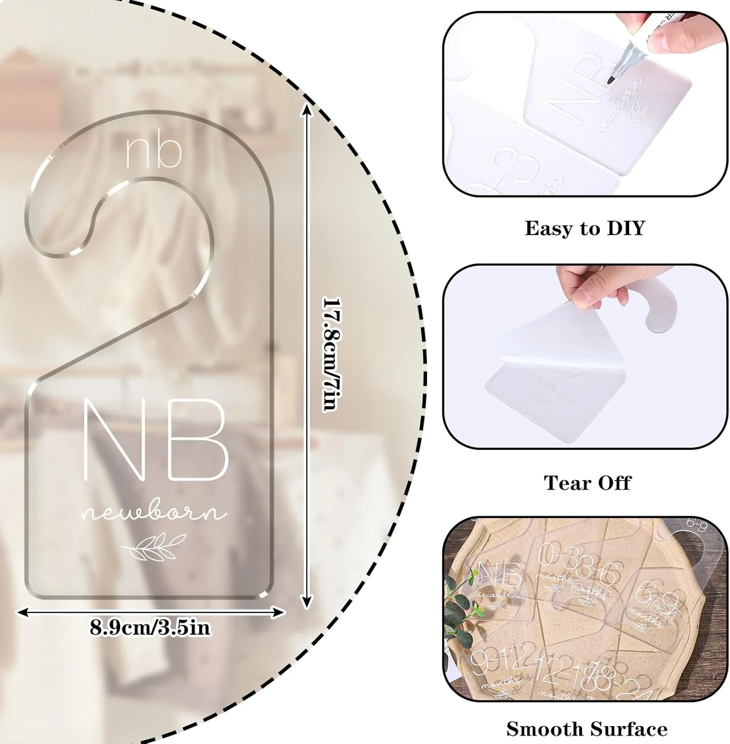 ۷ عدد جداکننده سایز لباس کودک Whaline، جداکننده های آویز لباس نوزاد از جنس اکریلیک شفاف، جداکننده لباس از نوزادی تا ۲۴ ماهگی، سازمان دهنده های آویز کمد ضخیم برای لباس های کودک خانگی، ۳.۵ x ۷ اینچ
