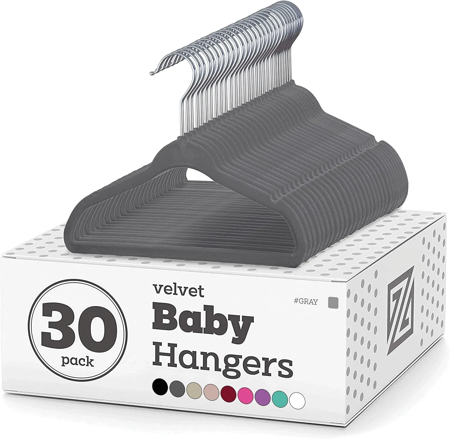 چوب لباسی مخملی بچه گانه ضد لغزش زوبر، بسته 30 عددی، خاکستری