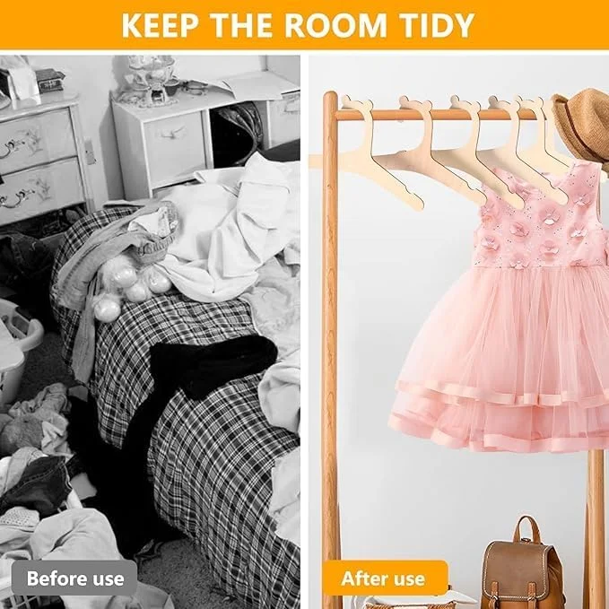 چوب لباسی بچه گانه تزسویق 20 عددی، چوب لباسی چوبی صاف و قابل استفاده مجدد طرح خرس ناز، مناسب برای کمد لباس نوزاد و کودک