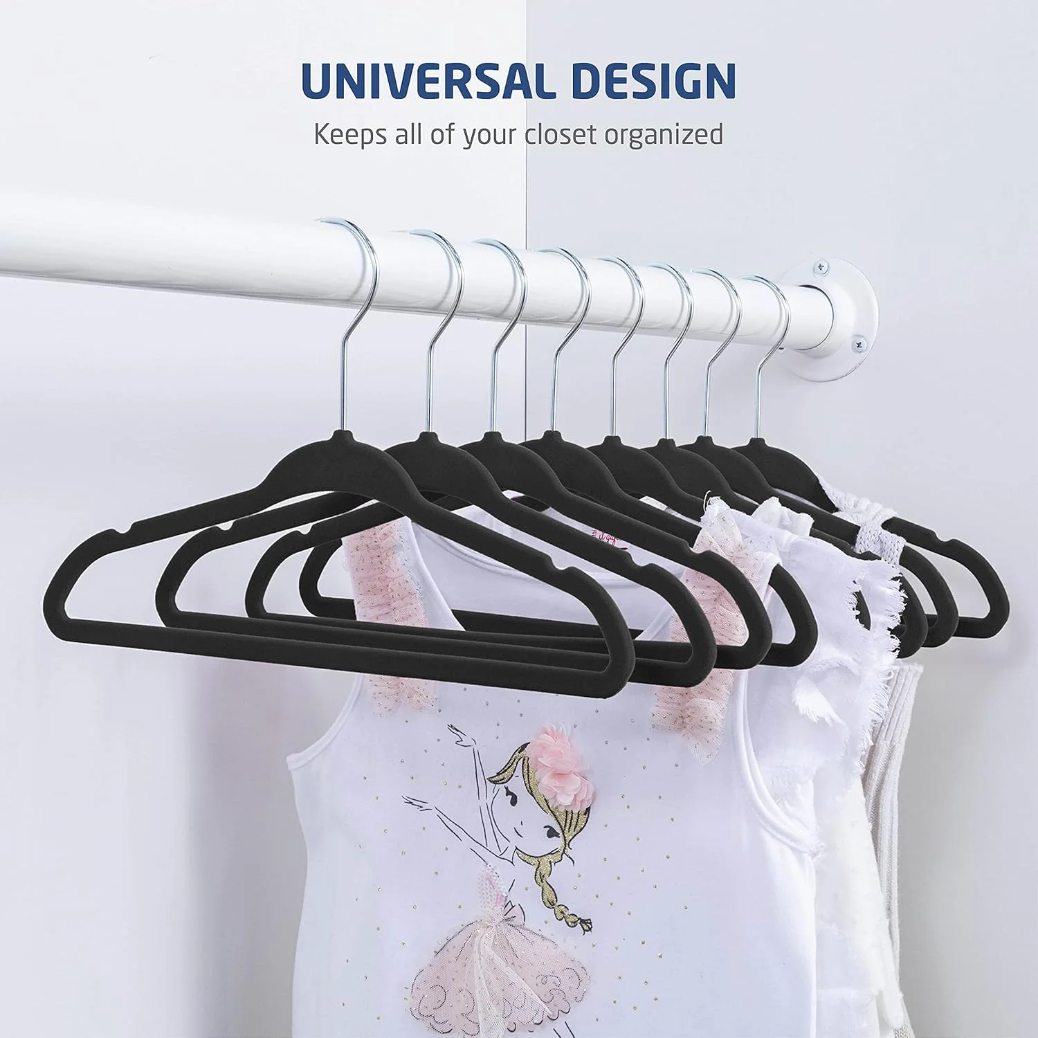 زوبر - چوب لباسی مخملی کودک، صرفه جویی در فضا، قوی و بادوام - اندازه مناسب برای نوزادان 0-48 ماهه - عرض 11 اینچ - چوب لباسی فوق العاده نازک ضد لغزش با قلاب گردان کروم 360 درجه [بسته 30 عددی] مشکی