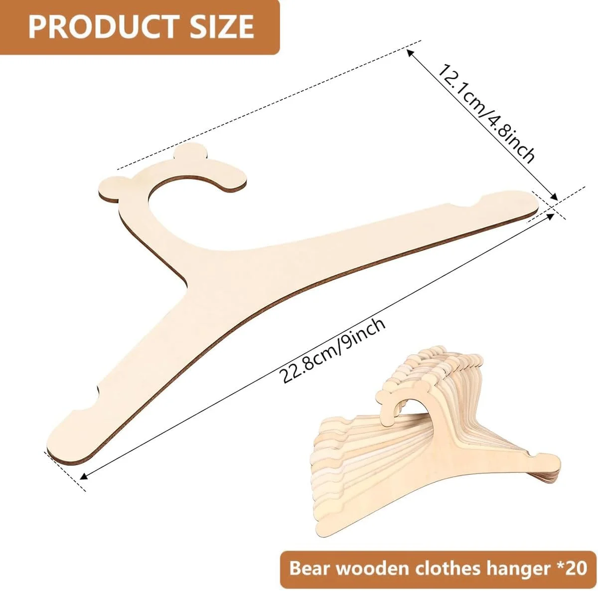 چوب لباسی چوبی بچه گانه، 20 عدد چوب لباسی کمد کودک، چوب لباسی 23 سانتی متری برای لباس و شلوار کودک نوپا، چوب لباسی خانگی با طرح خرس خلاقانه، چوب لباسی کمد نوزاد
