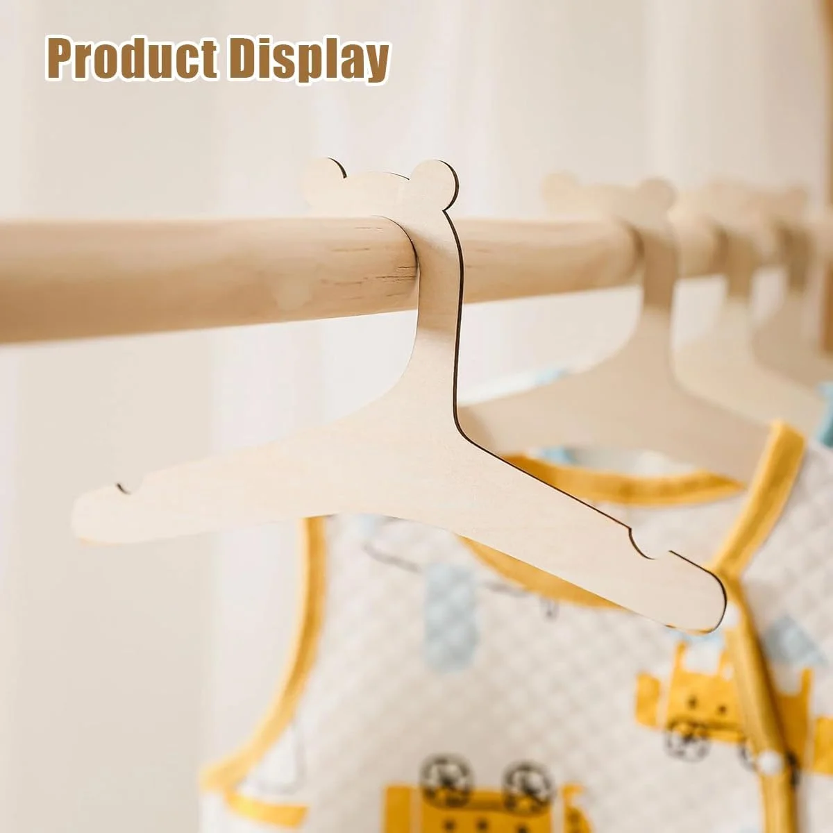 چوب لباسی چوبی بچه گانه، 20 عدد چوب لباسی کمد کودک، چوب لباسی 23 سانتی متری برای لباس و شلوار کودک نوپا، چوب لباسی خانگی با طرح خرس خلاقانه، چوب لباسی کمد نوزاد