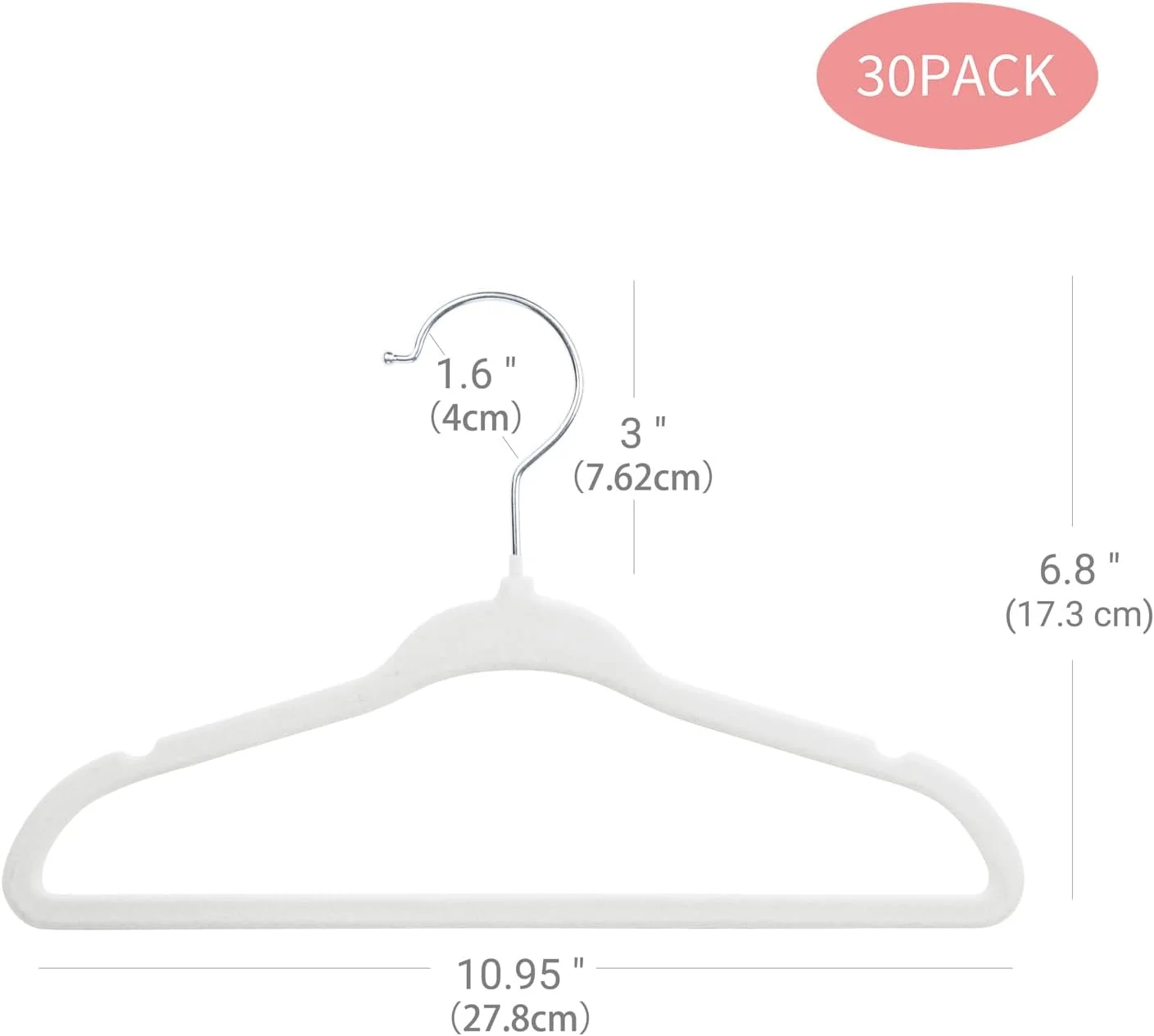 آویز لباس مخملی کودک ManGotree، چوب لباسی بچه گانه برای صرفه جویی در فضا و ضد لغزش (بسته 30 عددی، سفید)