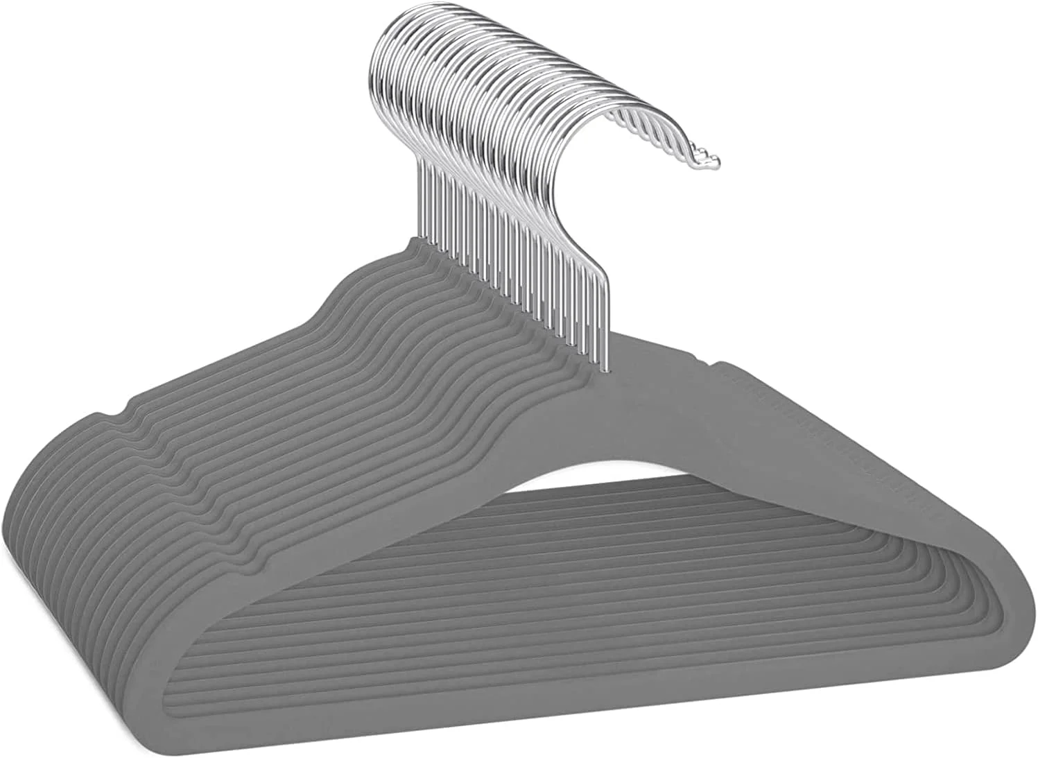 چوب لباسی مخملی بچه گانه، بسته 50 عددی، سازمان دهنده های فوق العاده نازک برای صرفه جویی در فضا، چوب لباسی های ضد لغزش برای نوزادان، کودکان نوپا و بچه ها (خاکستری)