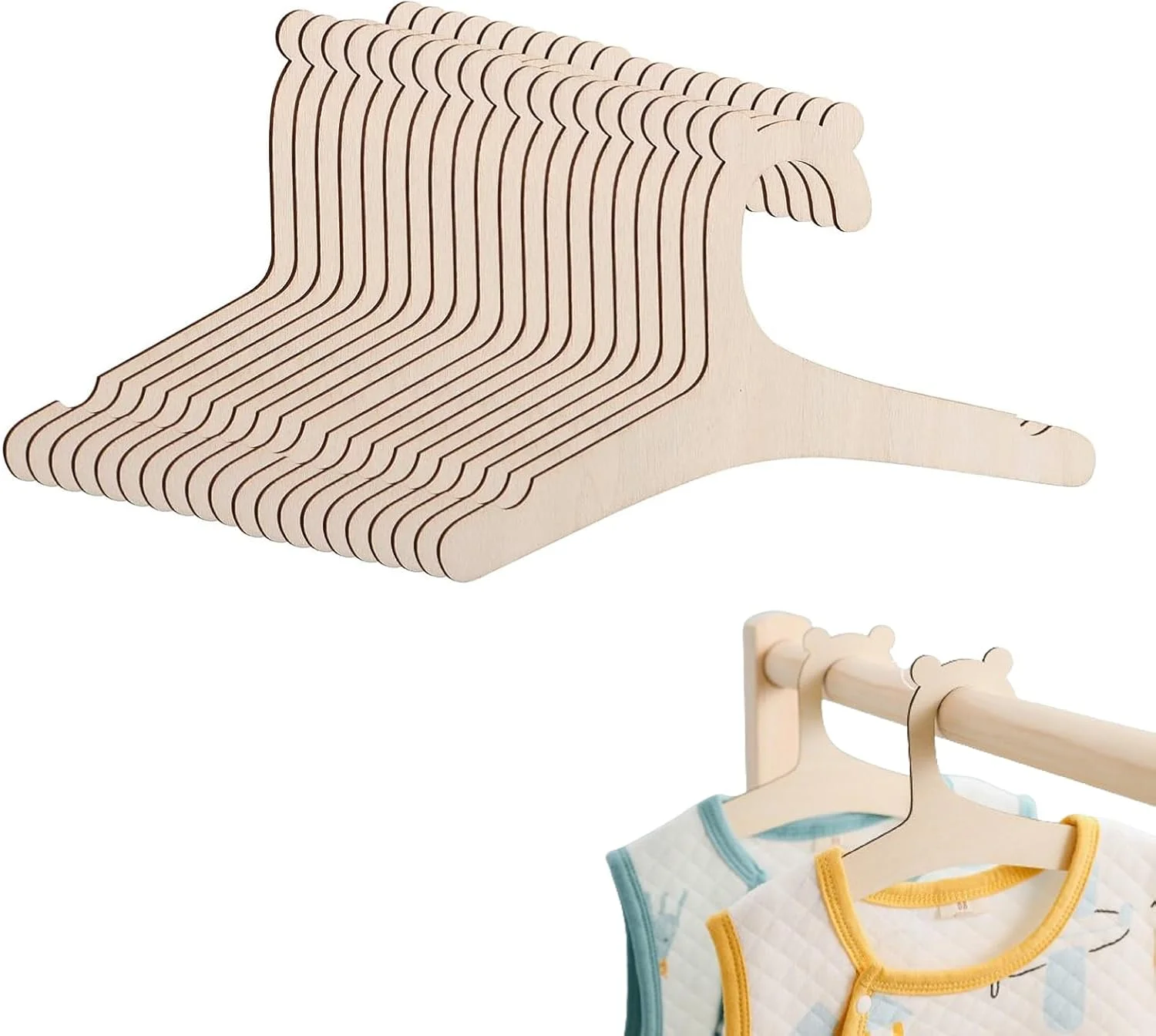 آویز لباس کودک جاوای، بسته 20 عددی، آویز لباس نوزاد، آویز لباس چوبی، آویز لباس کودک، آویز لباس بچه گانه، مناسب لباس و وسایل کوچک کودکان