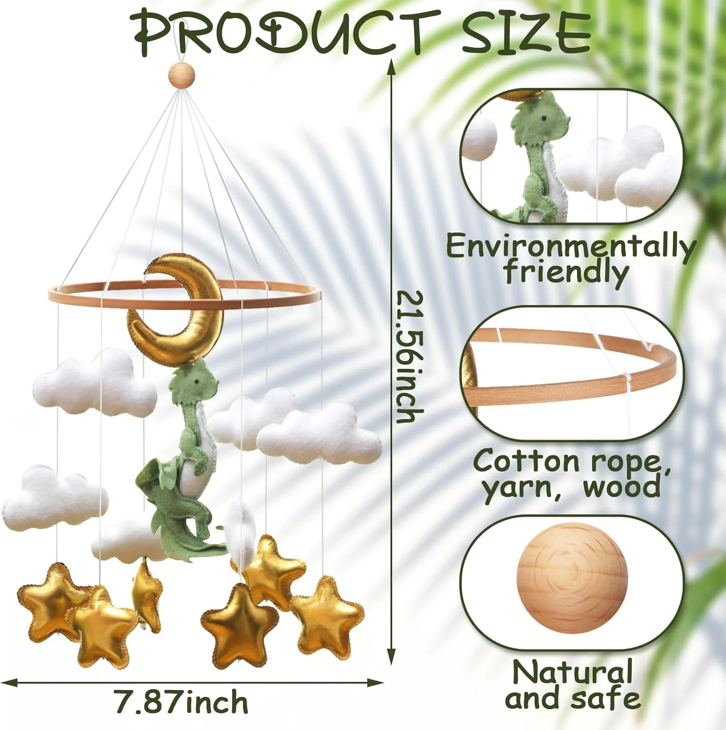 آویز تخت نوزاد ونکیک با طرح برگ سبز، گل و اژدها، مناسب برای تزئین اتاق کودک، طرح جنگلی سبز، هدیه سیسمونی برای نوزادان پسر و دختر (اژدها)