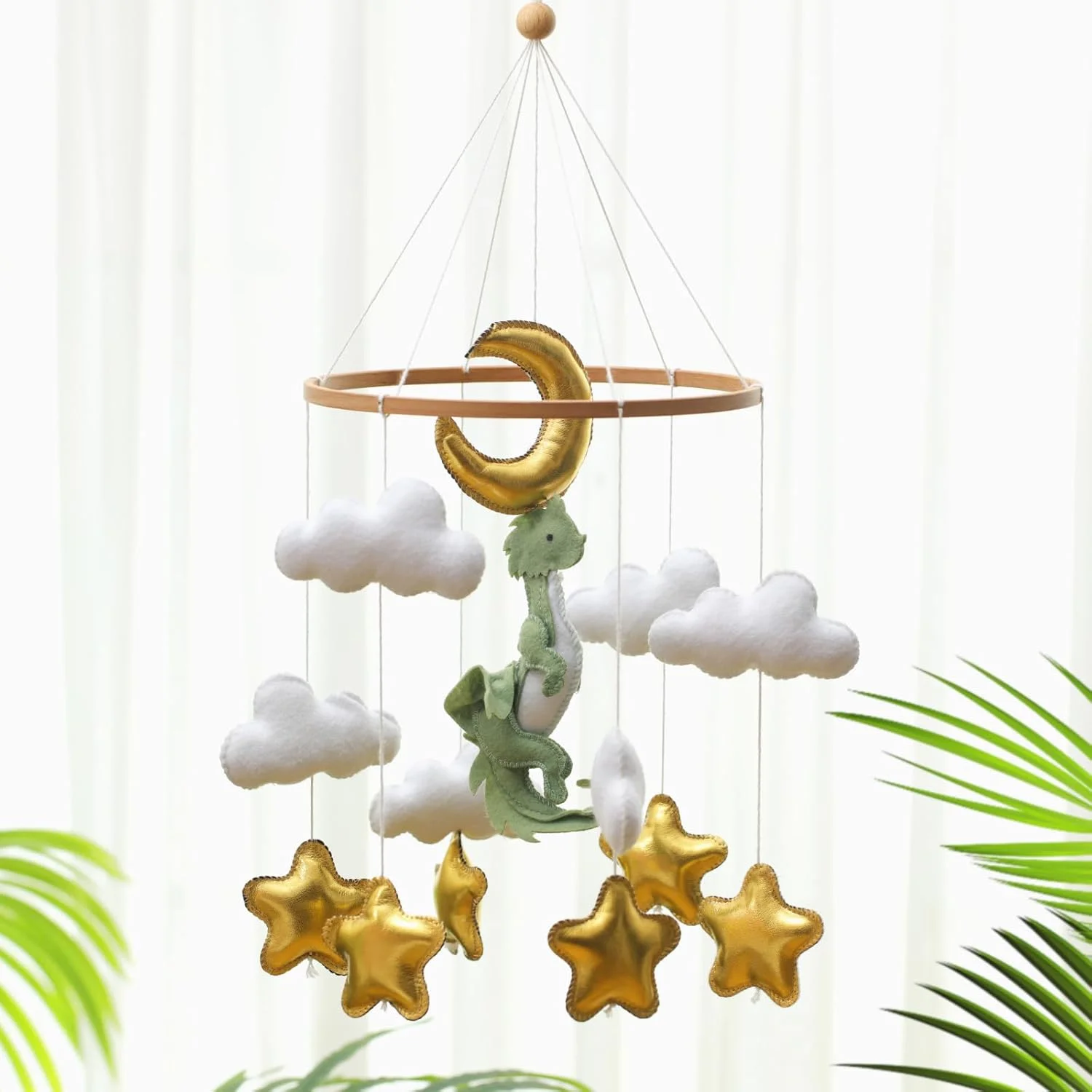 آویز تخت نوزاد ونکیک با طرح برگ سبز، گل و اژدها، مناسب برای تزئین اتاق کودک، طرح جنگلی سبز، هدیه سیسمونی برای نوزادان پسر و دختر (اژدها)