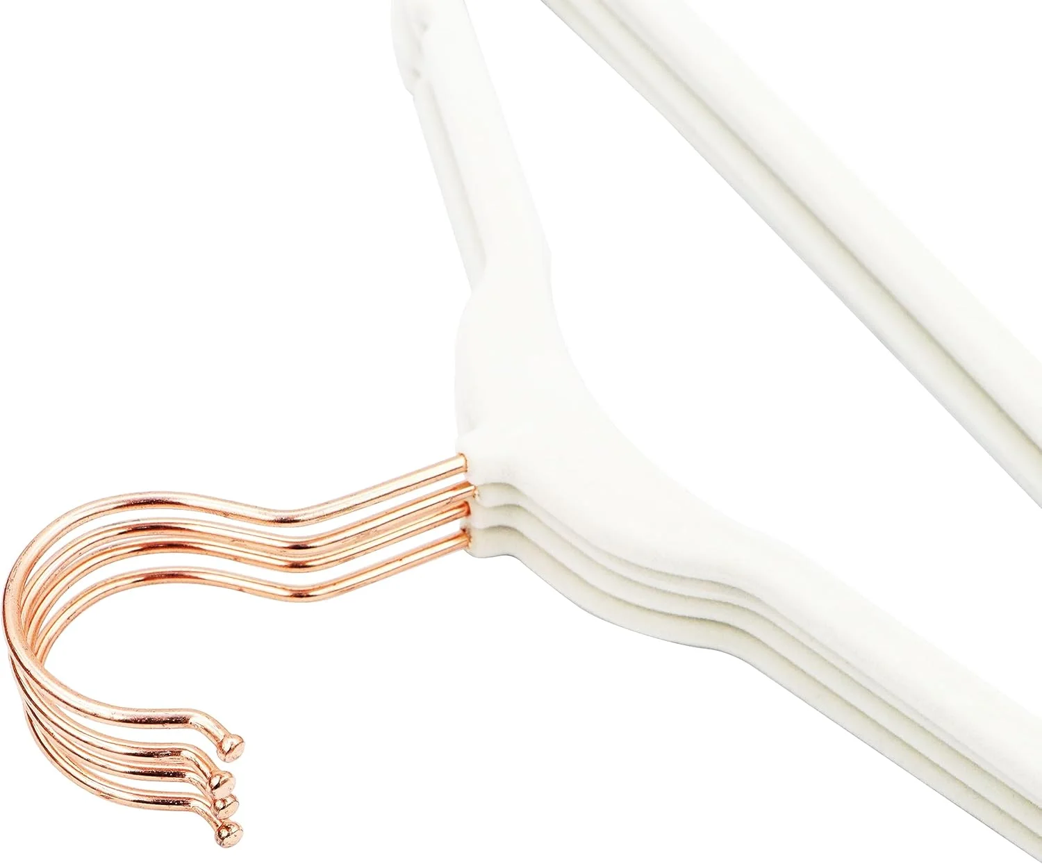 چوب لباسی مخملی بچه گانه ZOBER با قلاب رزگلد ضد لغزش، مناسب برای کمد لباس، پیراهن، شلوار و لباس | قلاب گردان - چوب لباسی بادوام نوزاد با شکاف (بسته 30 عددی، سفید)