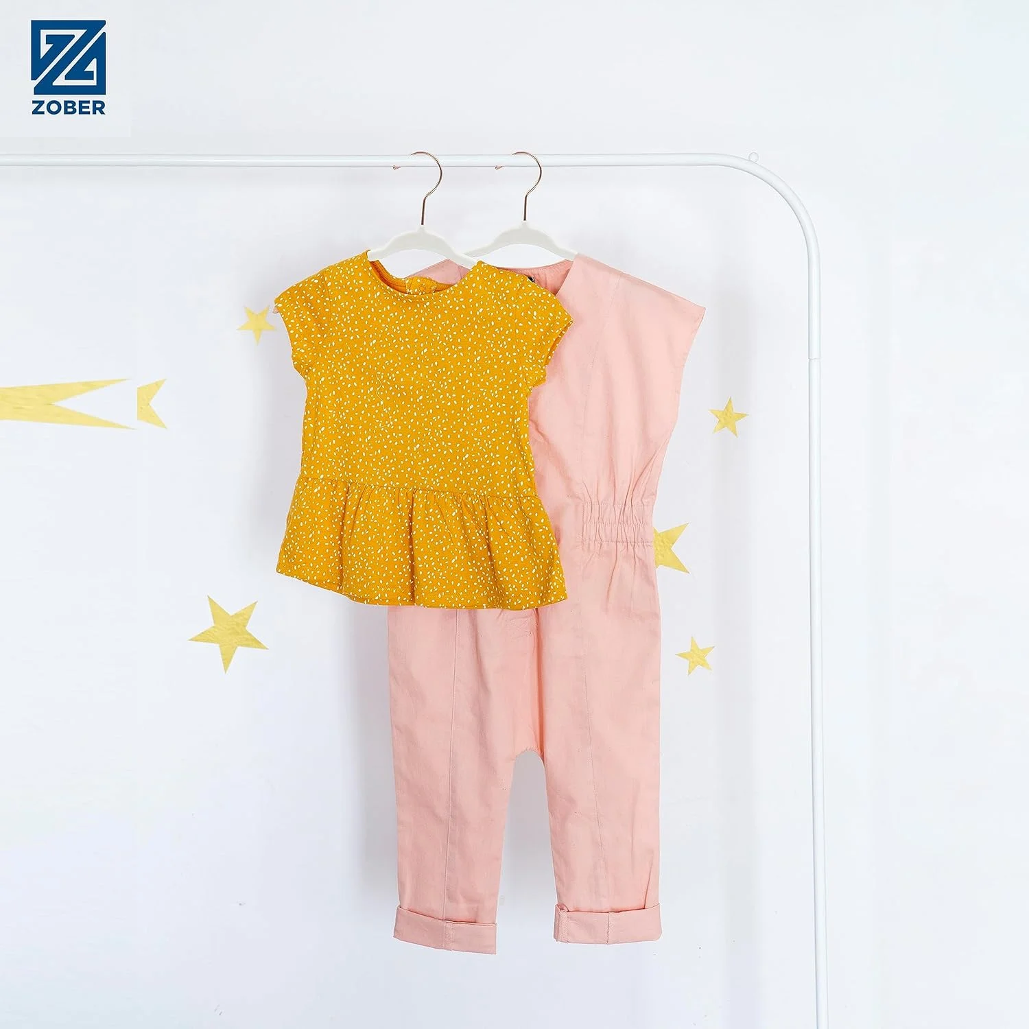 چوب لباسی مخملی بچه گانه ZOBER با قلاب رزگلد ضد لغزش، مناسب برای کمد لباس، پیراهن، شلوار و لباس | قلاب گردان - چوب لباسی بادوام نوزاد با شکاف (بسته 30 عددی، سفید)