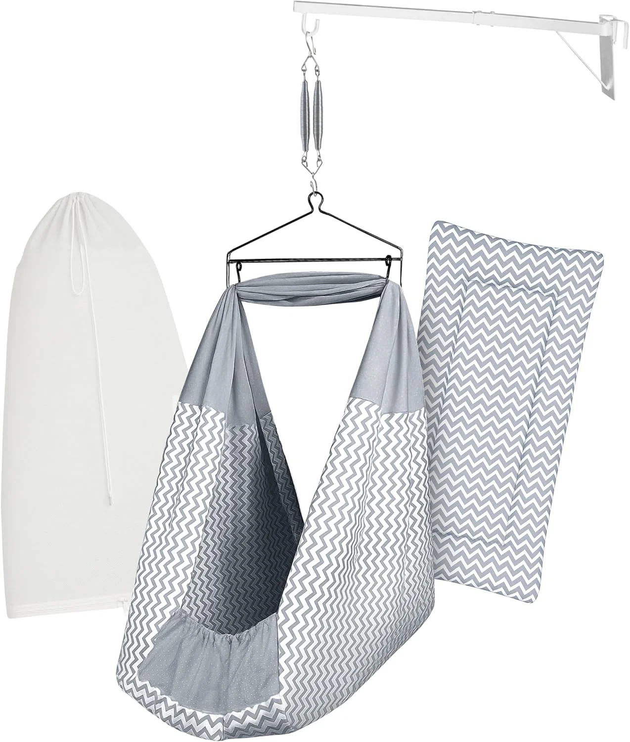 تاب گهواره / جھولا کودک (پارچه تخت، پالنا، دولنا) | گهواره آویز با تخت خواب نرم، پشه بند، فنر، مثلث و آویز پنجره | تا 15 کیلوگرم | تا 2 سال | طرح FS-Melanchi-15854