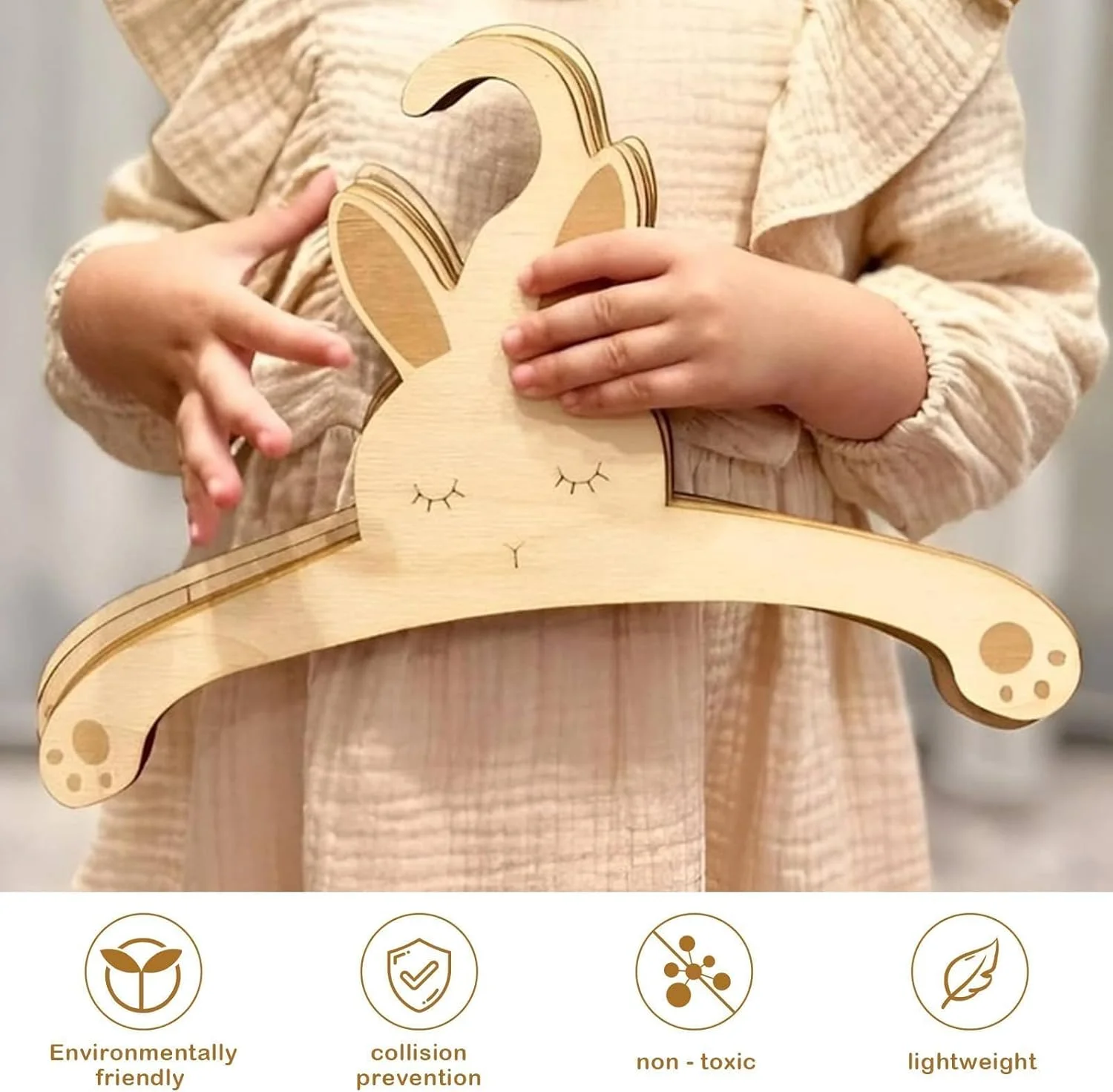 ۱۰ عدد چوب لباسی چوبی کودک، طرح حیوانات بامزه | نظم دهنده کمد لباس کودک