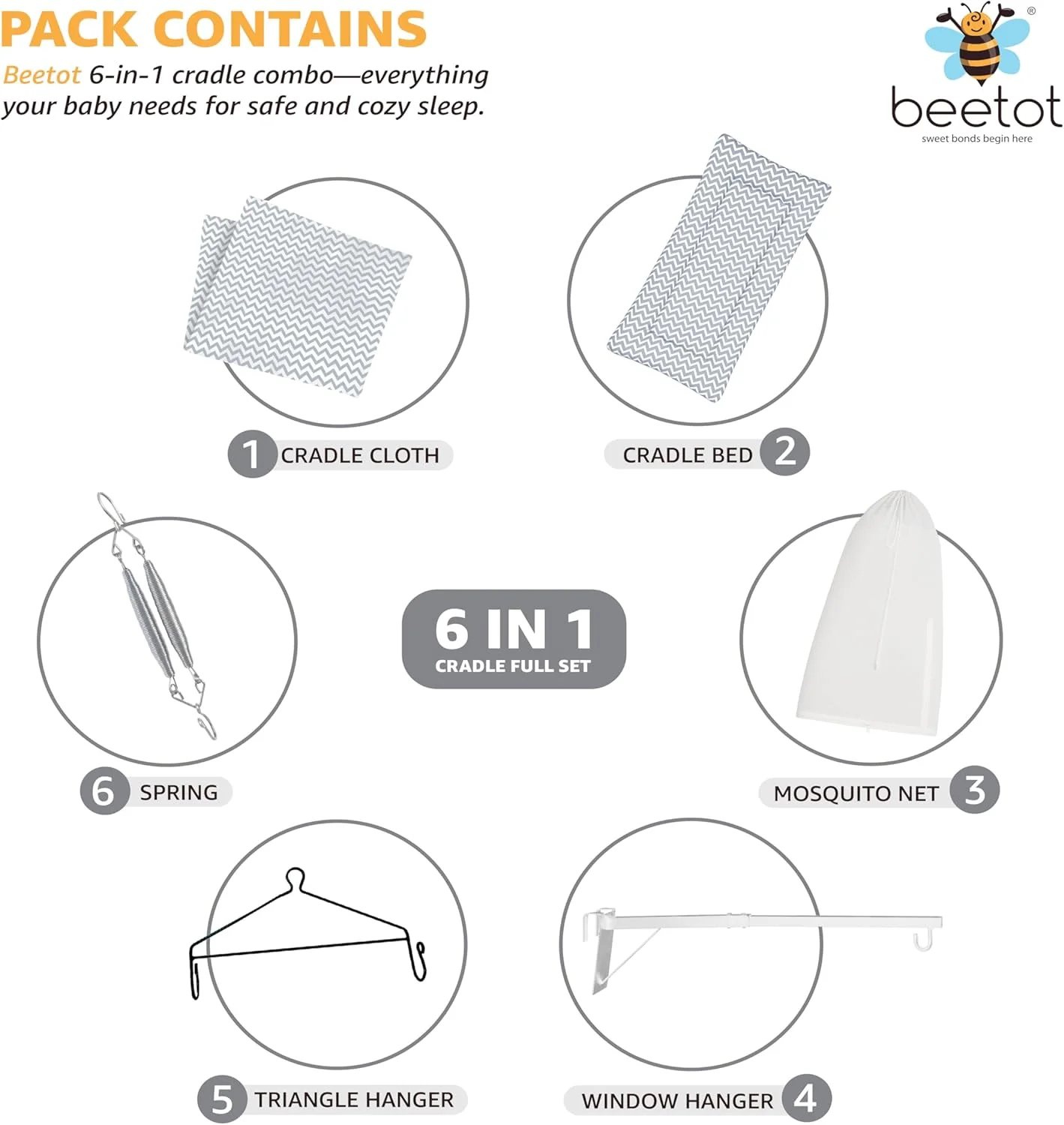 تاب گهواره / جھولا کودک (پارچه تخت، پالنا، دولنا) | گهواره آویز با تخت خواب نرم، پشه بند، فنر، مثلث و آویز پنجره | تا 15 کیلوگرم | تا 2 سال | طرح FS-Melanchi-15854