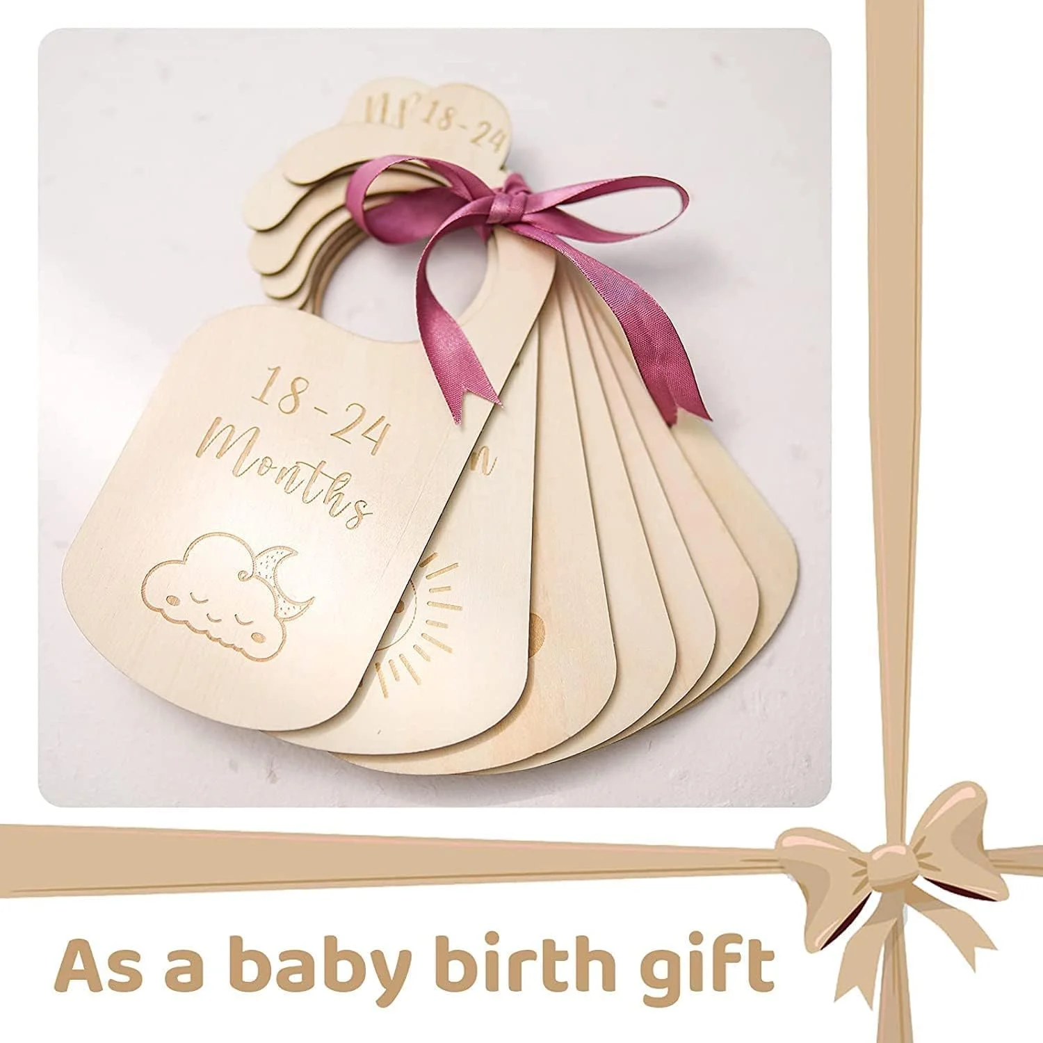 تقسیم کننده های کمد لباس کودک، 7 تکه، سازمان دهنده لباس چوبی یک طرفه زیبا برای نوزاد تا 24 ماهگی برای دکوراسیون اتاق کودک (مدل 4)