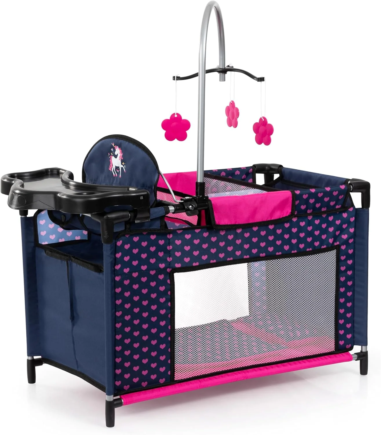 تخت عروسک بایِر دیزاین مدل 62654AA به همراه کمد، صندلی غذا، آویز، قفسه، لحاف، بالش و لوازم جانبی عروسک