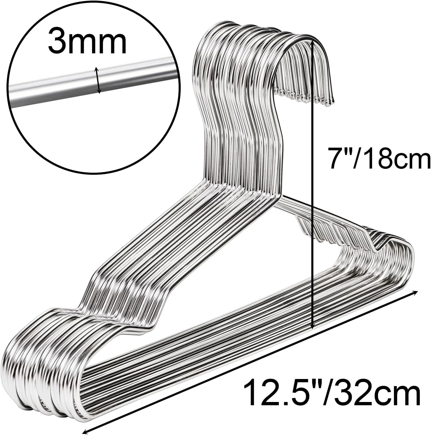 بسته 50 عددی چوب لباسی بچه گانه استیل ضد زنگ توسنیل، چوب لباسی لباس کودک سنگین، چوب لباسی فلزی سیمی قوی برای سازمان دهنده کمد - 32 سانتی متر