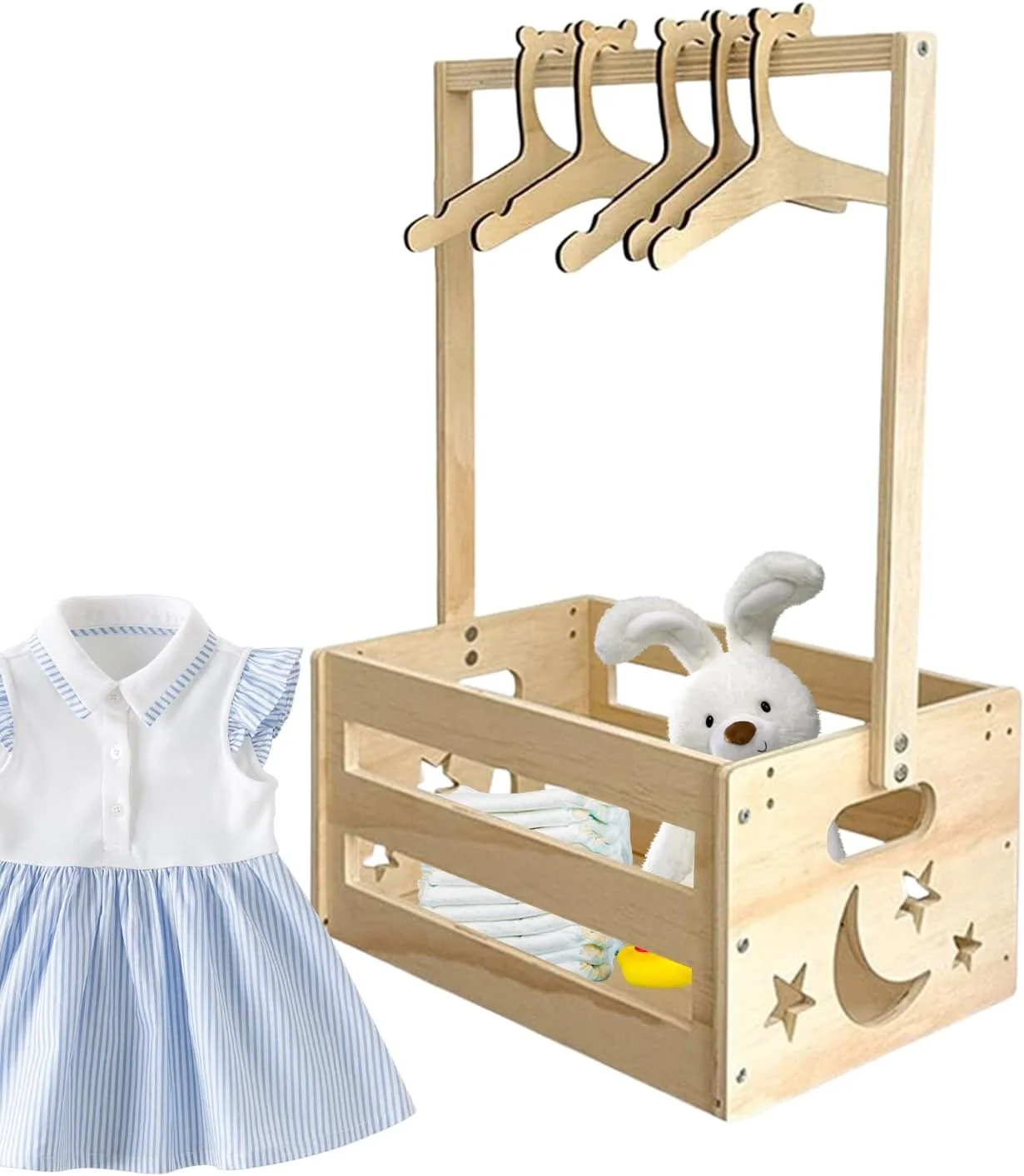 جعبه لوازم کودک با آویز لباس - جعبه چوبی - سبد وسایل اتاق کودک مناسب برای منزل، اتاق خواب، مهمانی تولد و جشن تعیین جنسیت