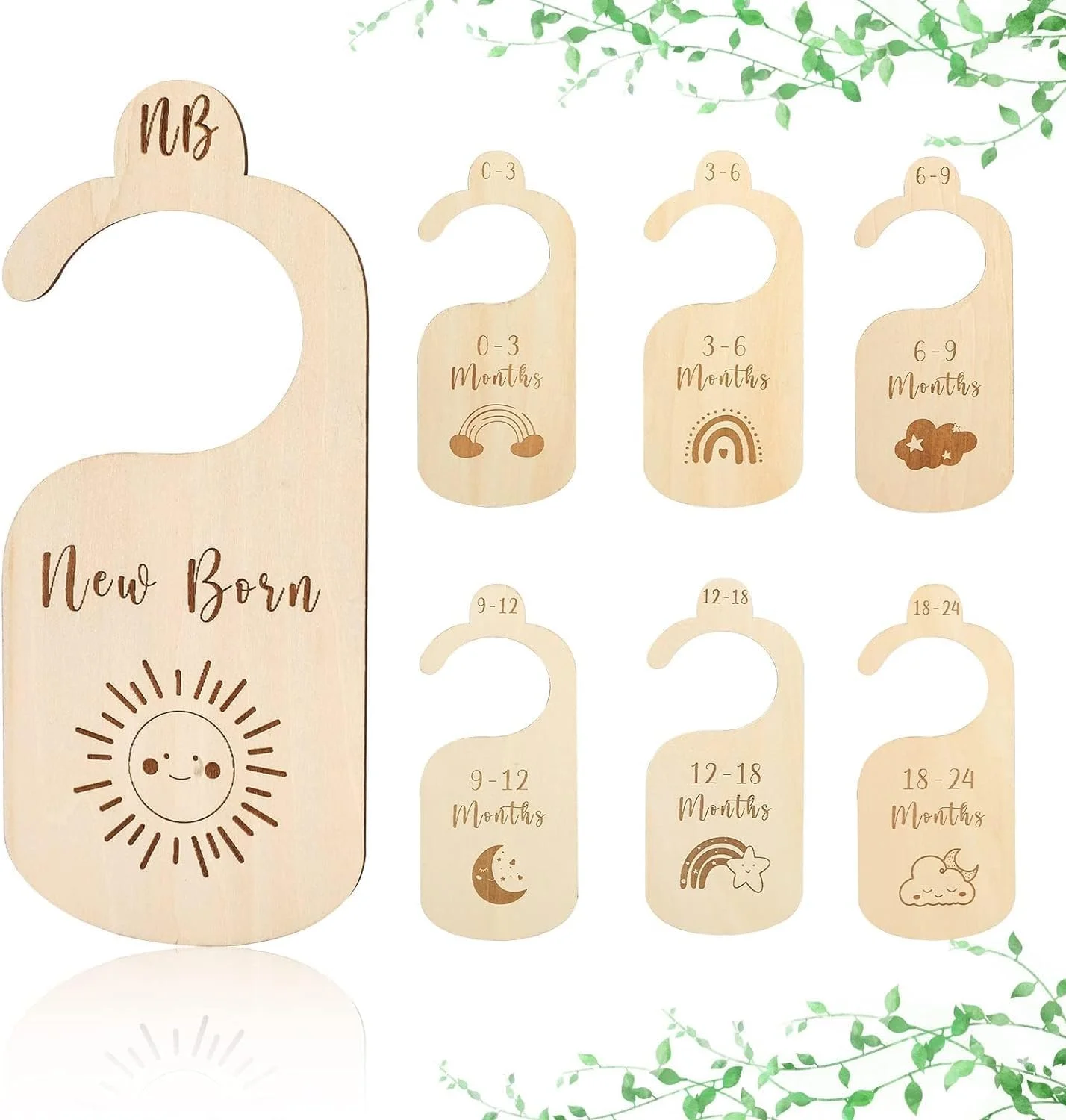 تقسیم‌کننده‌های کمد نوزاد Erweicet، 7 عدد تقسیم‌کننده سایز کمد چوبی برای لباس‌های نوزاد، دکوراسیون اتاق کودک، مناسب برای نوزاد تا 24 ماهگی