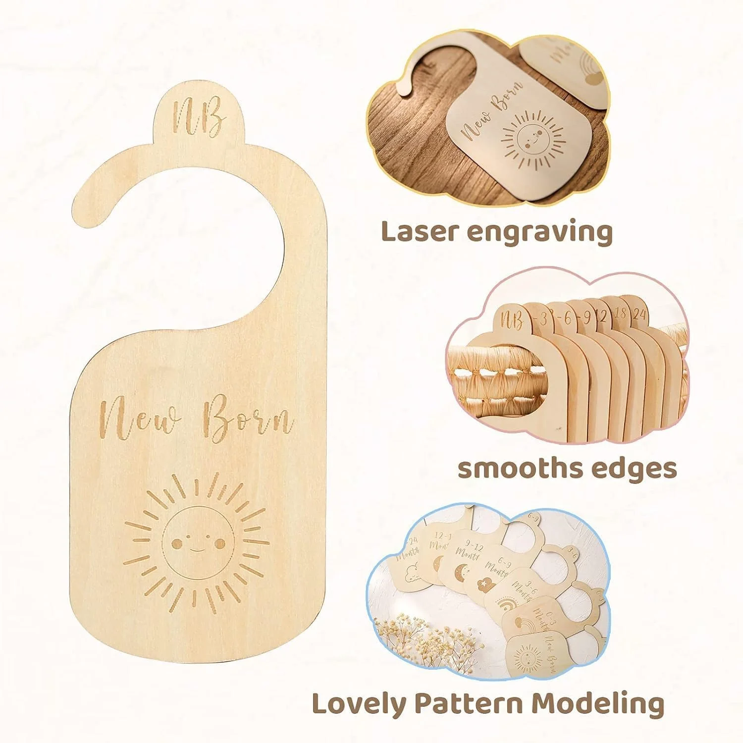 تقسیم‌کننده‌های کمد نوزاد Erweicet، 7 عدد تقسیم‌کننده سایز کمد چوبی برای لباس‌های نوزاد، دکوراسیون اتاق کودک، مناسب برای نوزاد تا 24 ماهگی