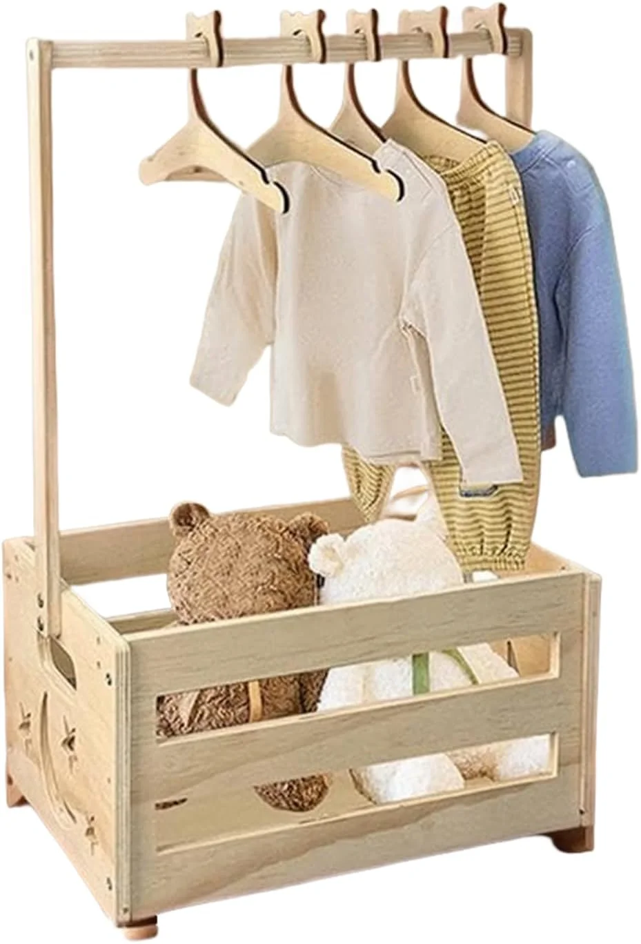 سبد کمد لباس کودک به همراه چوب لباسی | سبد هدیه سیسمونی - نظم دهنده اتاق کودک مناسب اتاق نشیمن، اتاق خواب، مهمانی، جشن تعیین جنسیت و دورهمی خانوادگی
