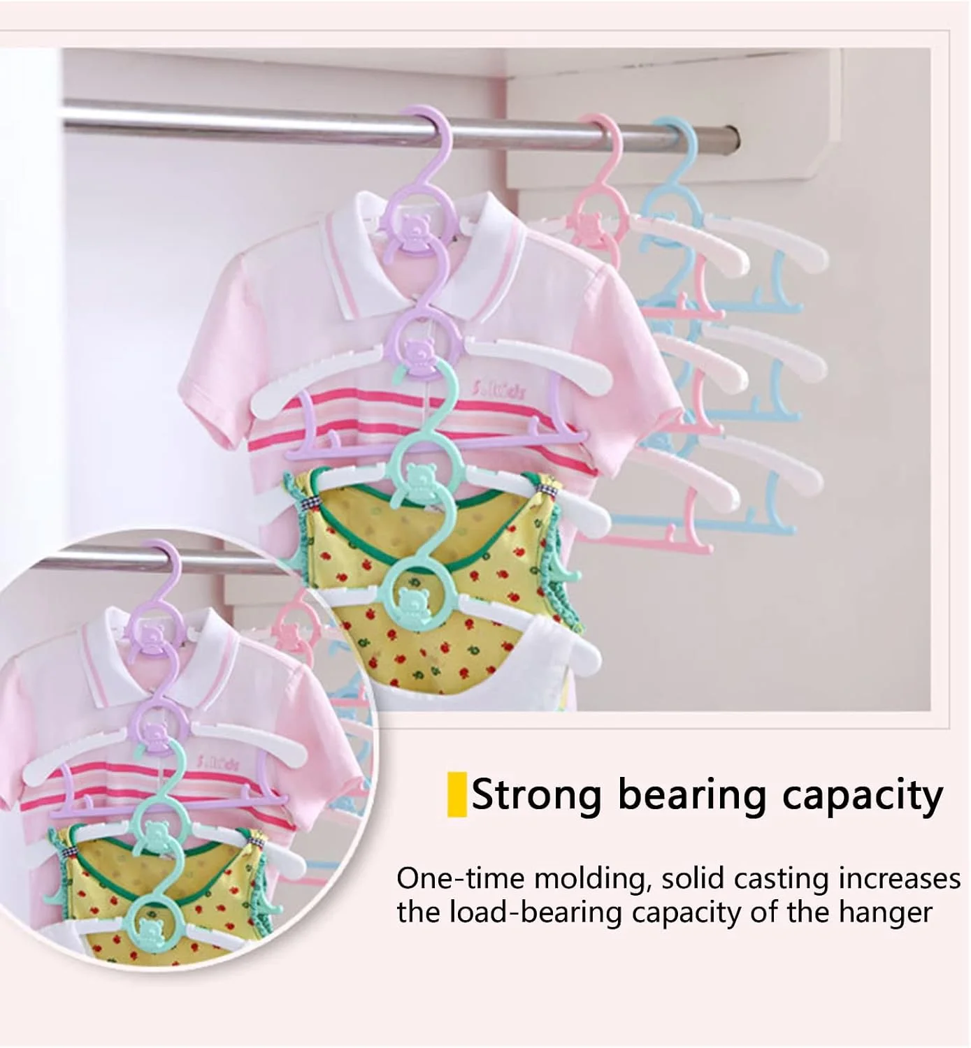 چوب لباسی کودک قابل تنظیم NC، چوب لباسی لباس بچه ضد لغزش، چوب لباسی شلوار نوزاد، چوب لباسی لباس قابل حمل، چوب لباسی کمد کودک زیبا برای لباس نوزاد، هدیه برای دختر پسر نوپا 10 عدد