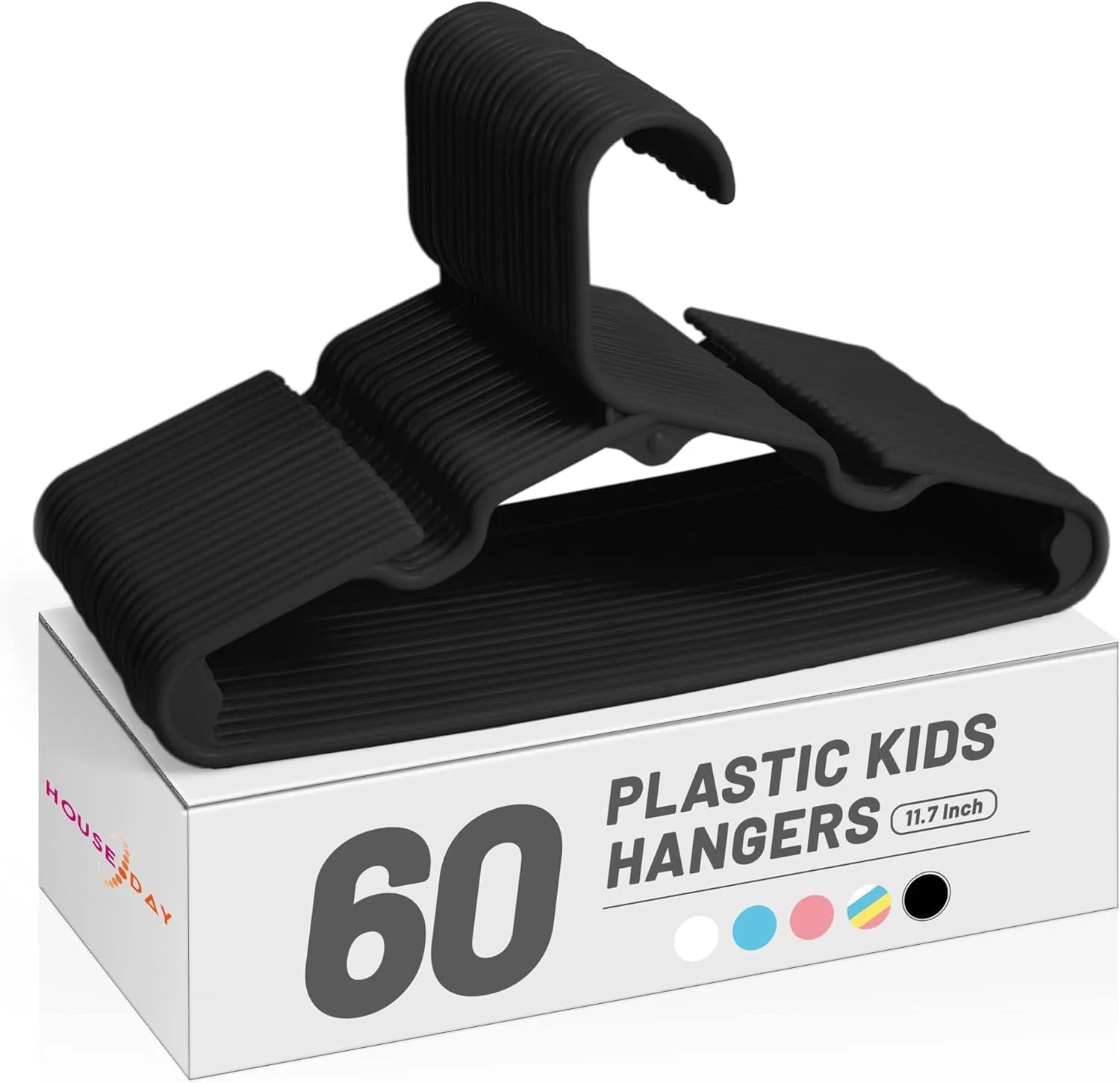 آویز لباس کودک مشکی HOUSE DAY، بسته 60 عددی، آویز پلاستیکی باریک و بادوام، مناسب نوزاد و کودک