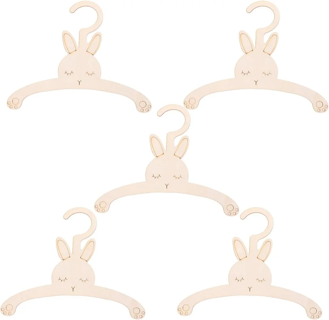 آویز لباس چوبی طرح خرگوش، مناسب برای اتاق کودک، بسته 5 عددی، مناسب برای نگهداری و مرتب سازی لباس کودکان