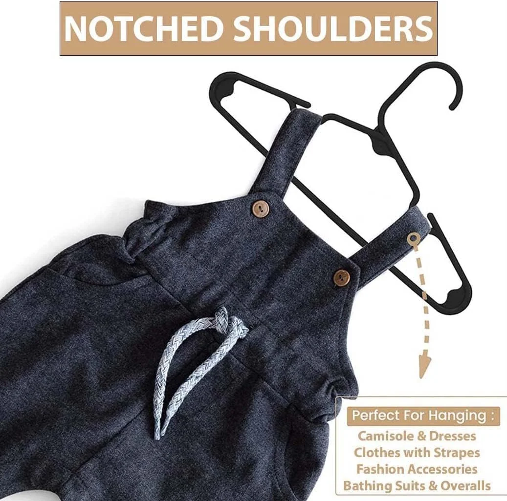 آویز لباس کودک مشکی HOUSE DAY، بسته 60 عددی، آویز پلاستیکی باریک و بادوام، مناسب نوزاد و کودک