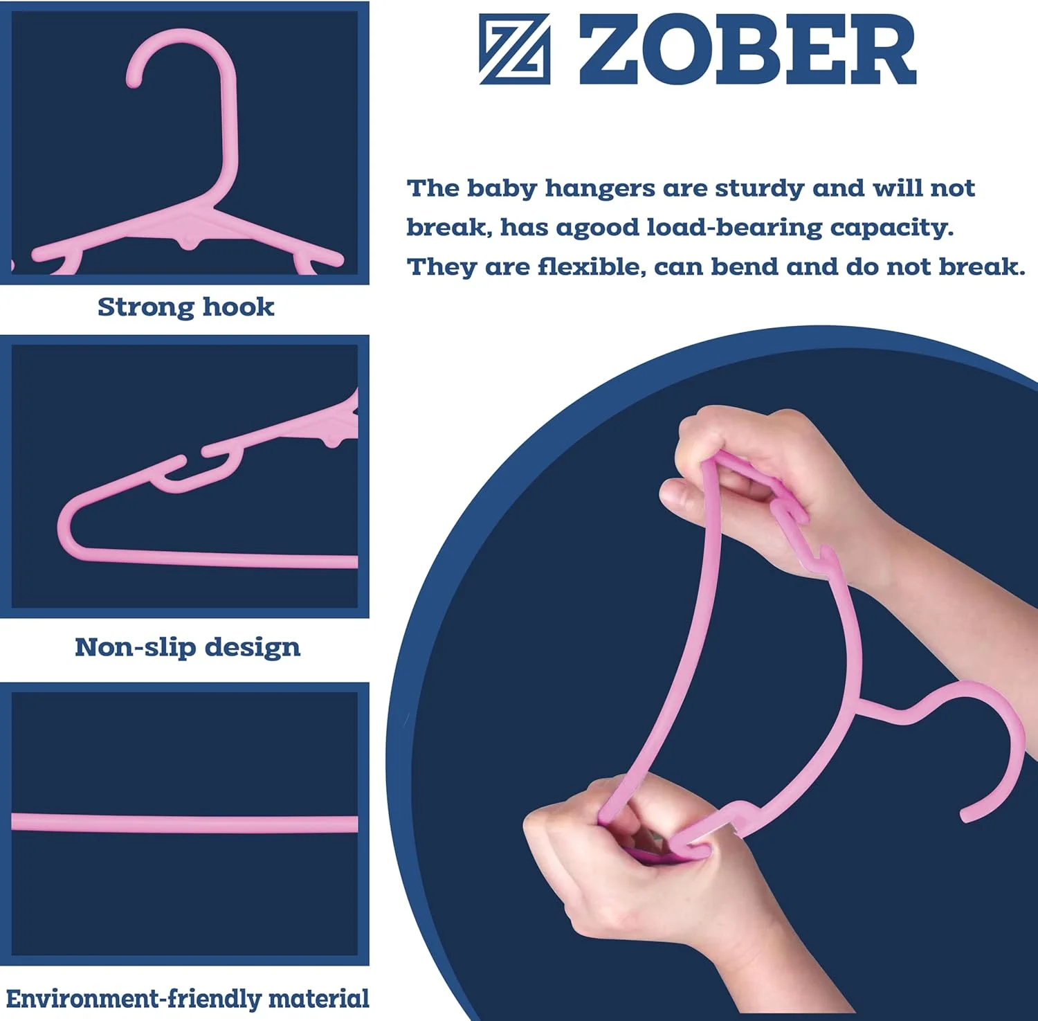 چوب لباسی پلاستیکی کودک زوبر، چوب لباسی نوزاد، چوب لباسی بچه گانه، ضد لغزش | صرفه جویی در فضا | بادوام و باریک، چوب لباسی سبک وزن کودکان | برای پیراهن، شلوار، لباس | تا 2.5 کیلوگرم را تحمل می کند (صورتی گلبهی، بسته 100 عددی)
