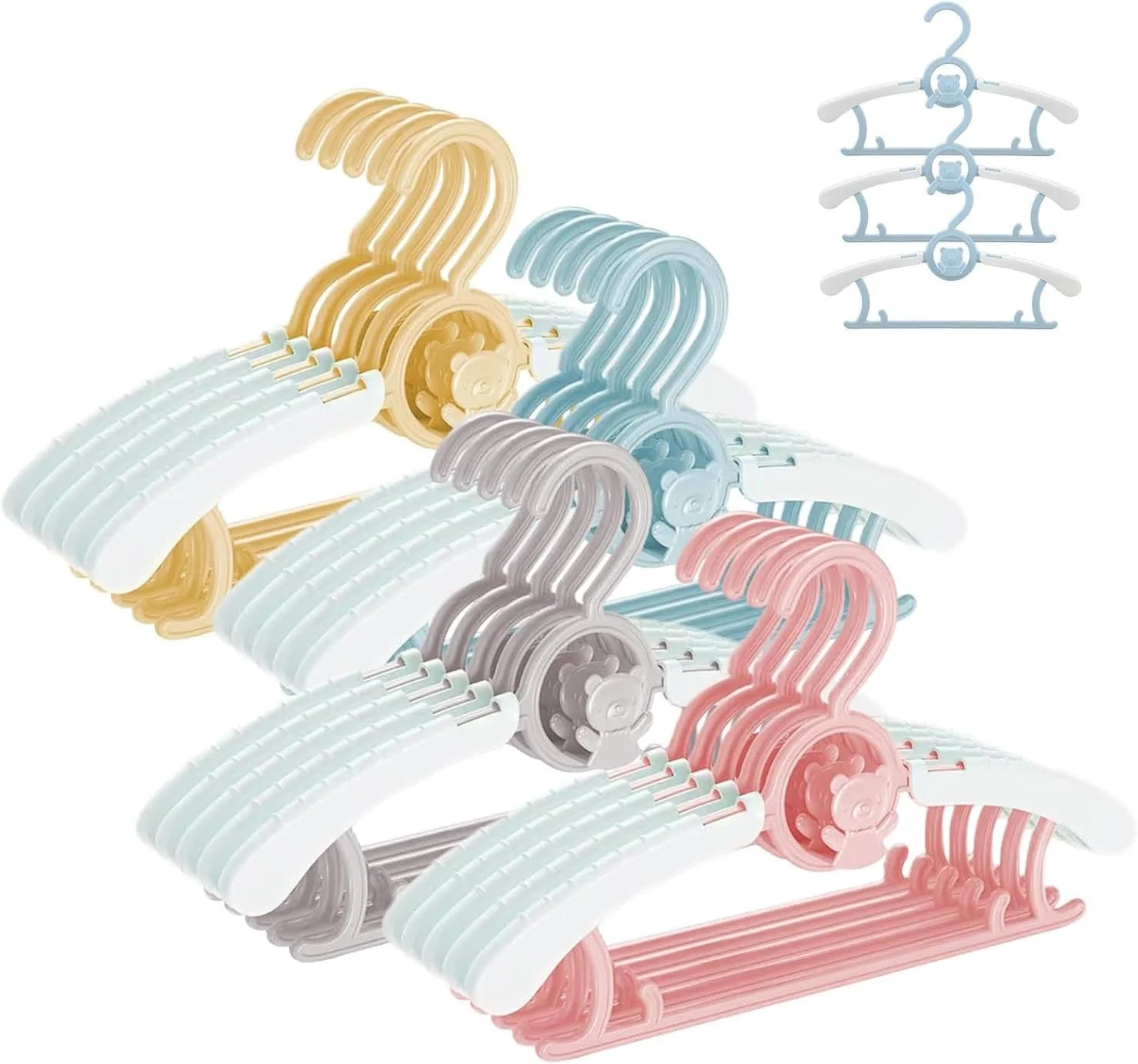 بسته 20 عددی چوب لباسی کمد لباس کودک، چوب لباسی شلوار فوق العاده نازک و ضد لغزش برای لباس نوزاد، چوب لباسی قابل تنظیم کت کودک برای دختر، پسر، نوپا و بچه ها (رنگی)