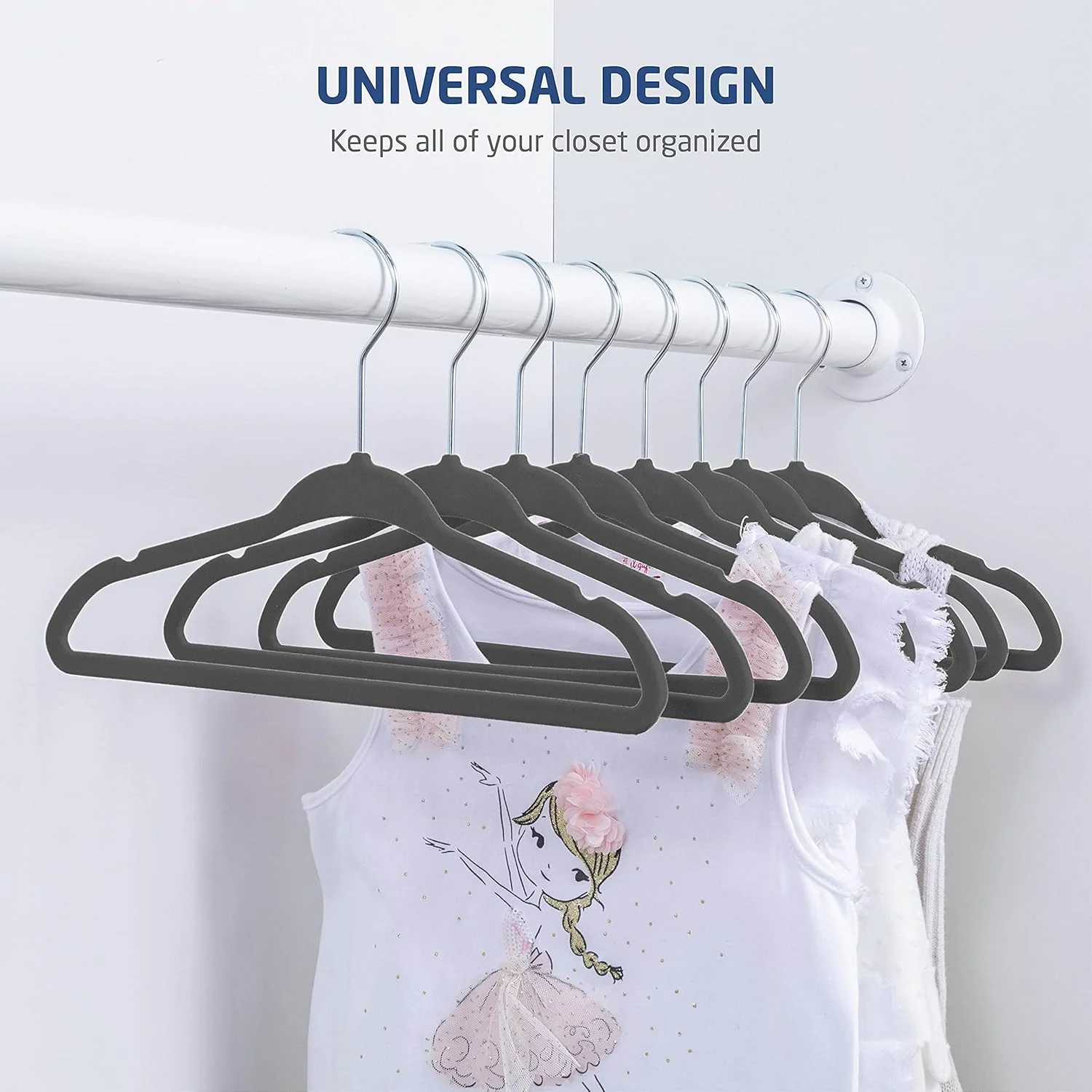 آویزهای مخملی بچه گانه ممتاز ZOBER (11 اینچ - بسته 50 عددی)، آویز لباس کودک ضد لغزش، فوق العاده باریک و صرفه جویی در فضا - قلاب چرخان 360 درجه، آویزهای بادوام و قوی نوزاد/کودک نوپا (کوچک - خاکستری)