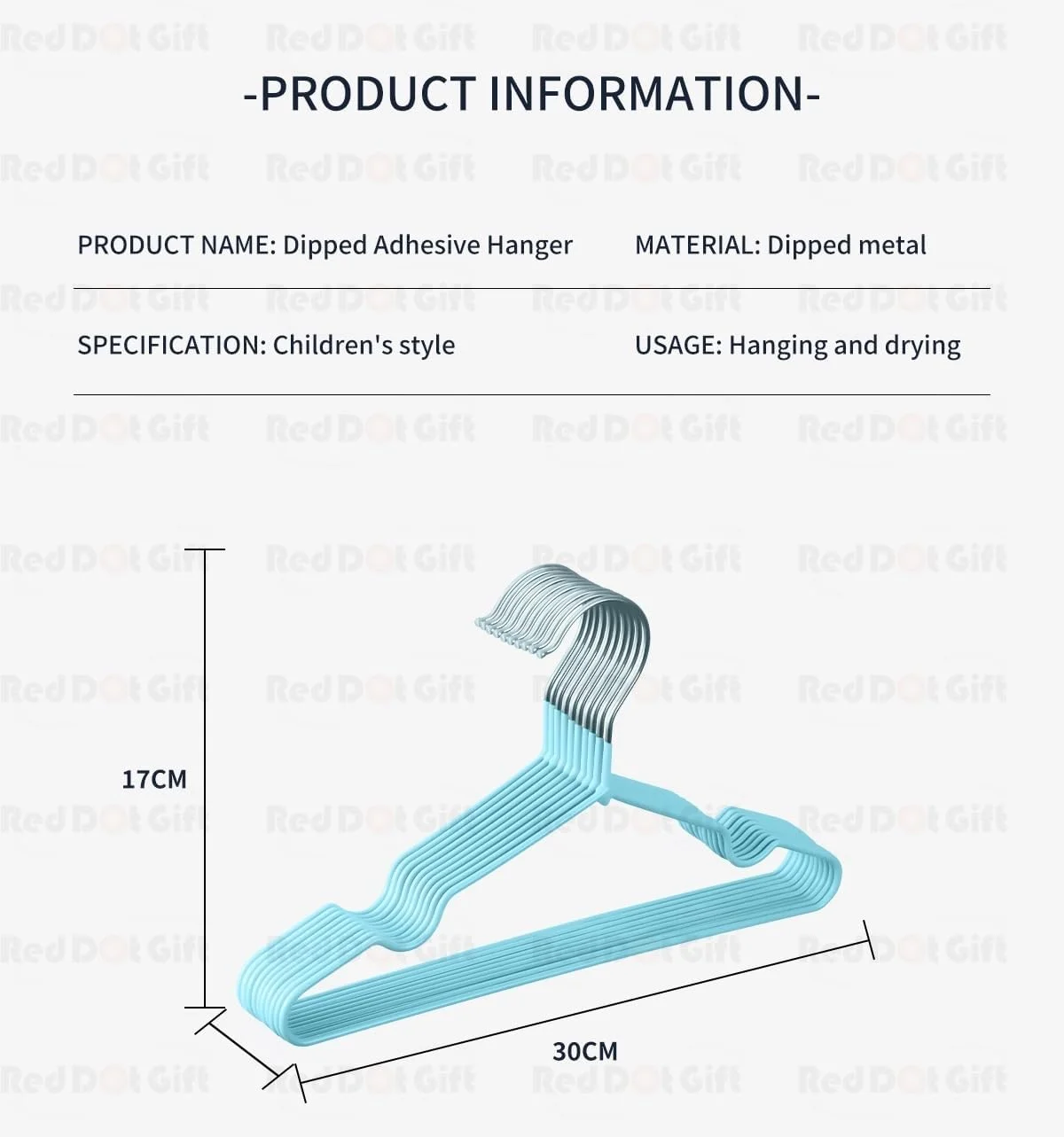 آویز لباس فلزی کودک رِد دات گیفت، بسته 50 عددی، 30 سانتی متر، رنگ سبز - آویز لباس کودک ضد لغزش، صرفه جویی در فضا، روکش لاستیکی