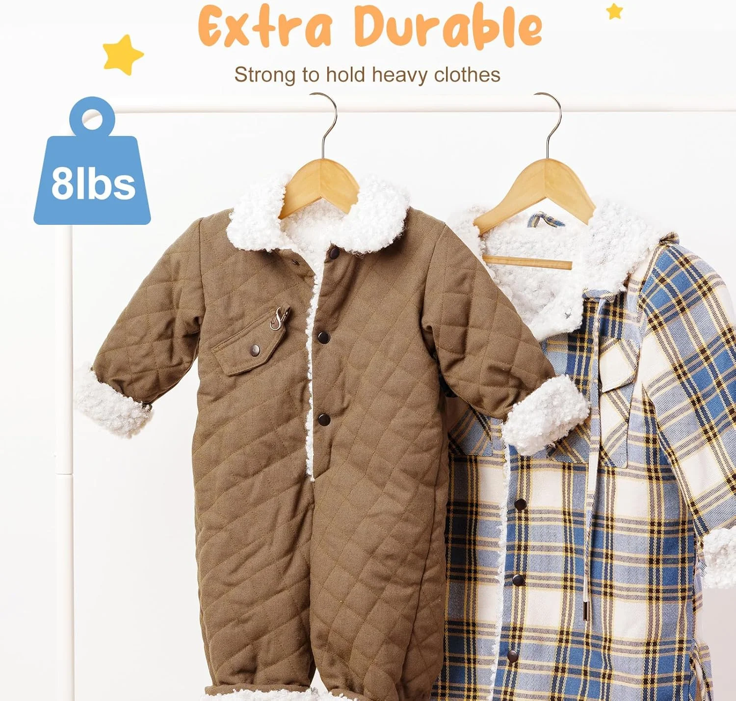 چوب لباسی چوبی کودک هاوس دی، بسته 20 عددی، چوب لباسی چوبی بچه گانه، قلاب گردان 360 درجه، چوب لباسی مقاوم برای لباس، شلوار و کت، رنگ طبیعی