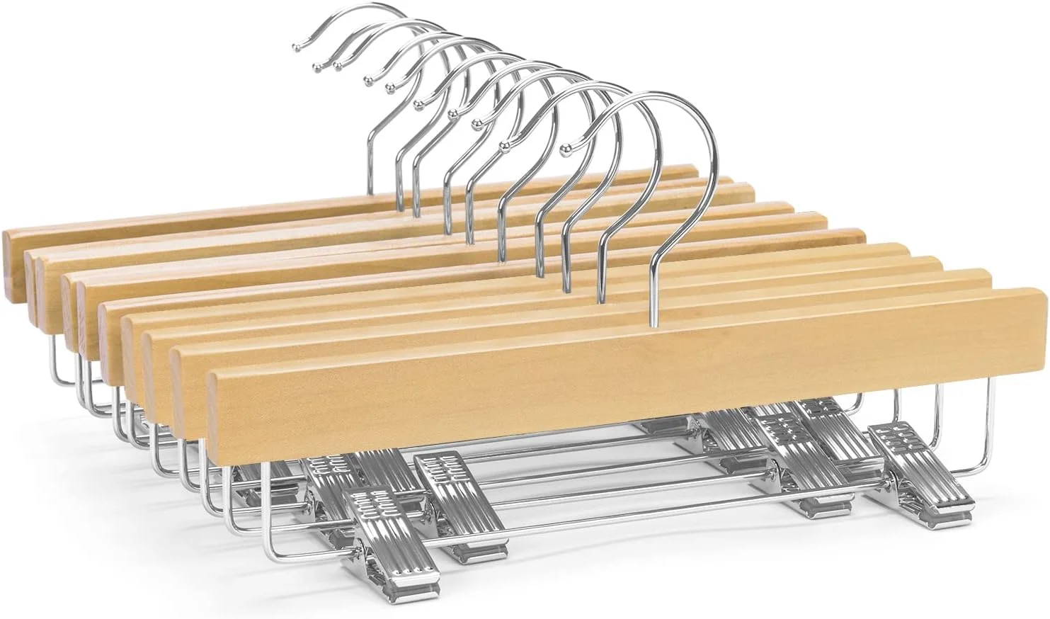 آویز شلوار چوبی جامد کودک Nature Smile، مناسب شلوار، دامن، و لباس های پایین تنه، دارای گیره های قابل تنظیم و قلاب ضد زنگ، بسته 10 عددی (طبیعی)، یک سایز