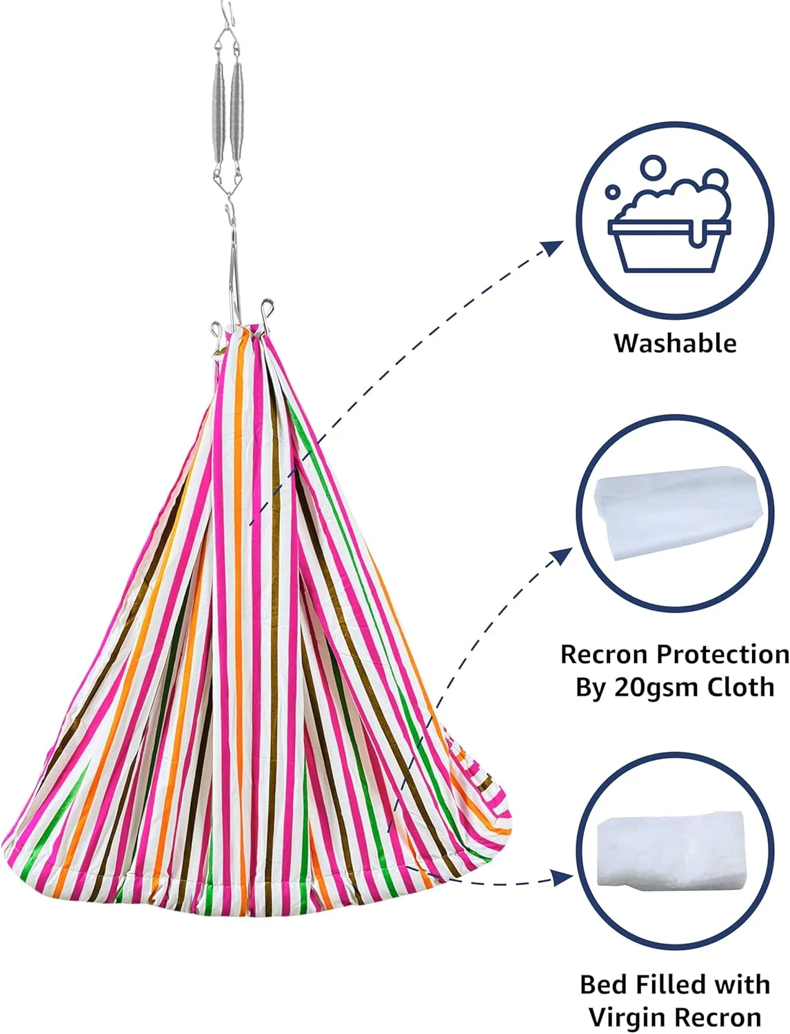 تاب گهواره / جھولا نوزاد (پارچه تخت، پالنا، دولنا) | پارچه گهواره با تخت خواب نرم، پشه بند، فنر، مثلث و آویز پنجره | تا 15 کیلوگرم | تا 2 سال | FS-Line صورتی