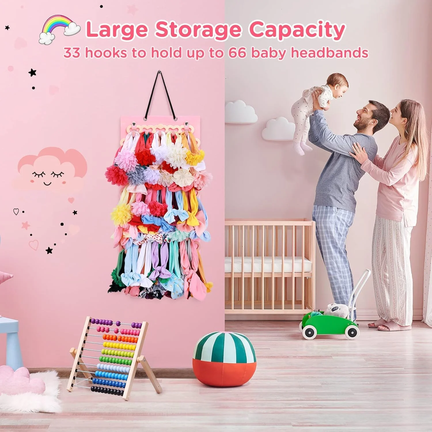 نگهدارنده هدبند کودک SYOSI - آویز مخملی قلبی شکل، مناسب برای در، کمد، دیوار، صورتی روشن