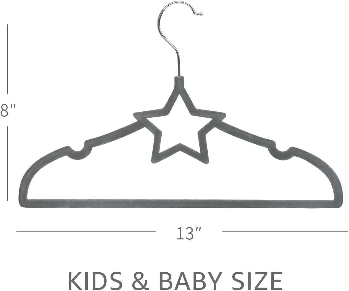 آویز لباس کودک ManGotree، بسته 15 عددی، طرح ستاره، روکش مخمل، مناسب لباس نوزاد تا کودک نوپا، دارای شانه های شیاردار و طراحی ضد لغزش (ستاره خاکستری)