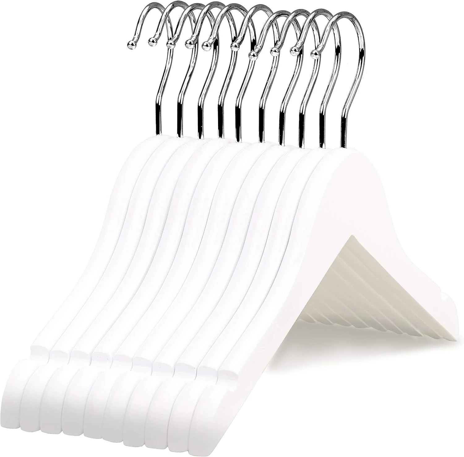 چوب لباسی لباس کودک چوبی سفید ممتاز، چوب لباسی لباس کت زیبا - قلاب چرخان 360 درجه قوی تر - پرداخت بسیار صاف - شکاف های برش خورده صاف - بسته 10 عددی LM02KW