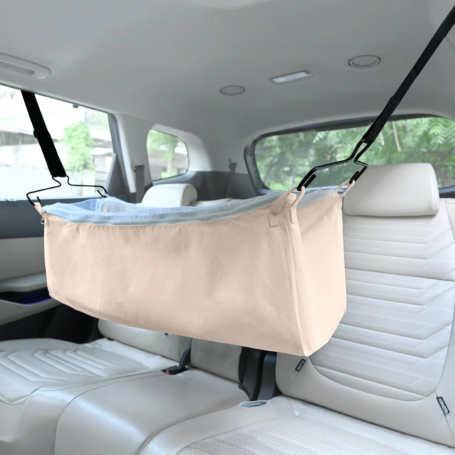 گهواره توری دار و زیپ دار خودرو کودک Cherilo | جھولا مسافرتی برای کودک 0 تا 3 سال | بند قابل تنظیم | گهواره پارچه ای نخی با آویز | تخت خواب برای سفر با خودرو