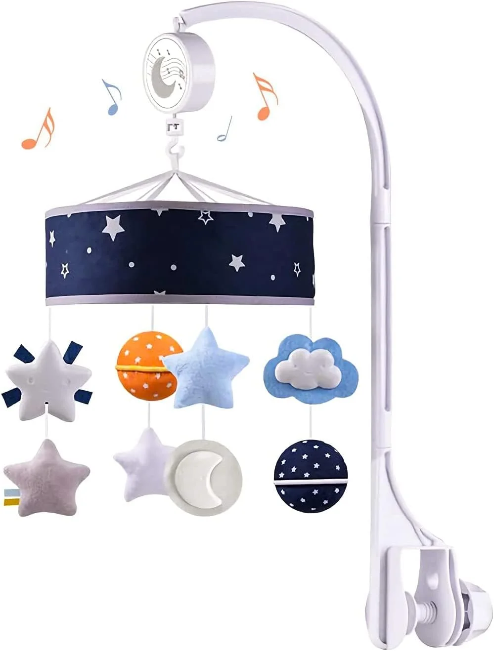 آویز تخت موزیکال کودک بی بی با تم فضایی، چرخش 360 درجه و موسیقی | آویز تخت نوزاد | اسباب بازی دکور تخت نوزاد